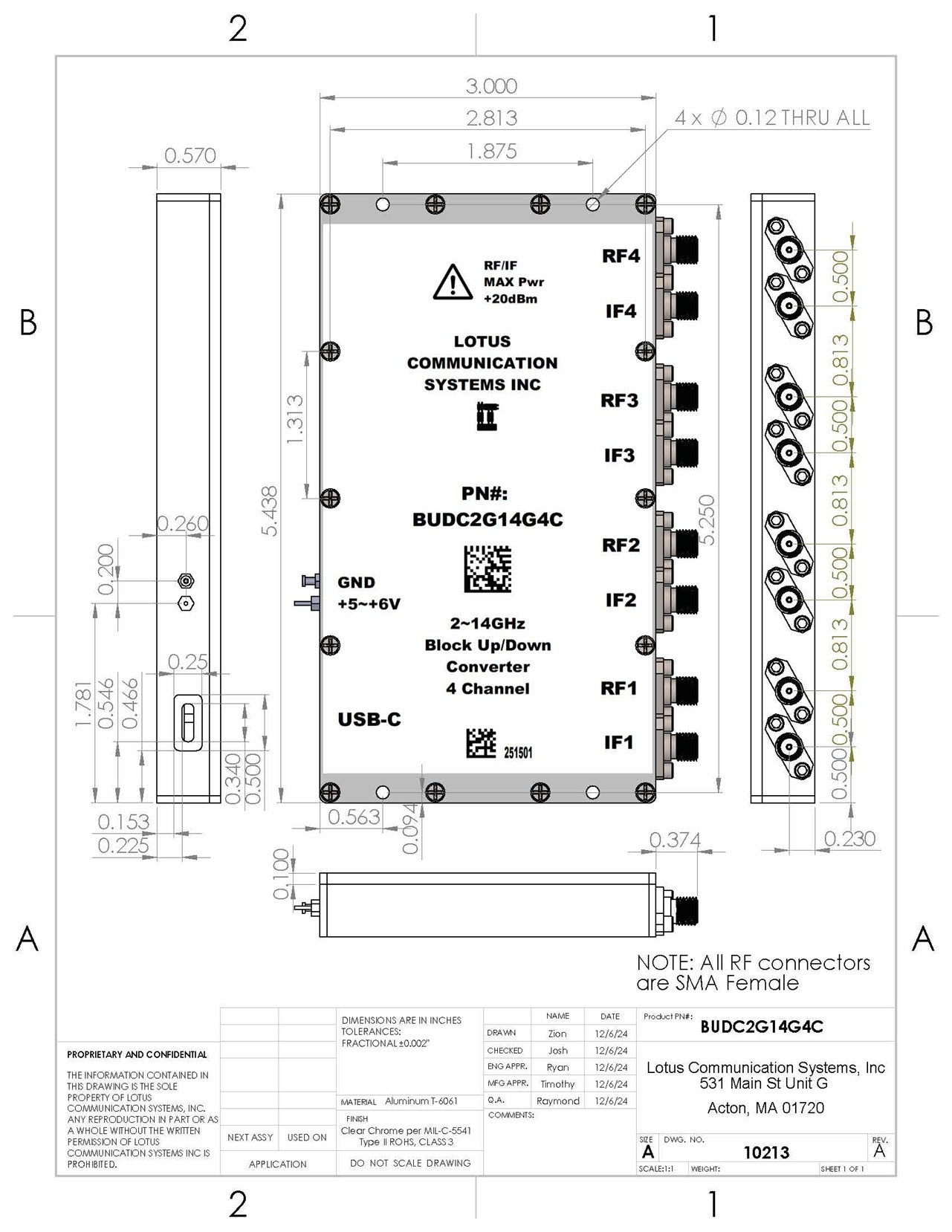 4 Channel Phase Coherent Block Up/Down Converter 2G~14GHz BUDC2G14G4C