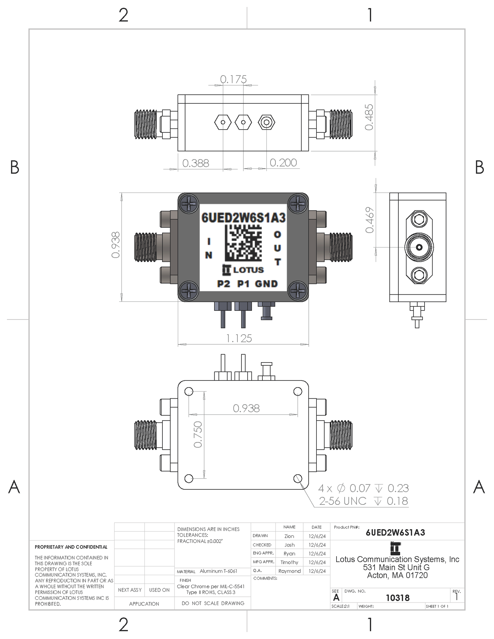 6UED2W6S1A3 Enclosure Kit for 0.020"/0.5mm PCB (size 0.75"x0.5625") 2 SMA 2 Active 0.58" Height