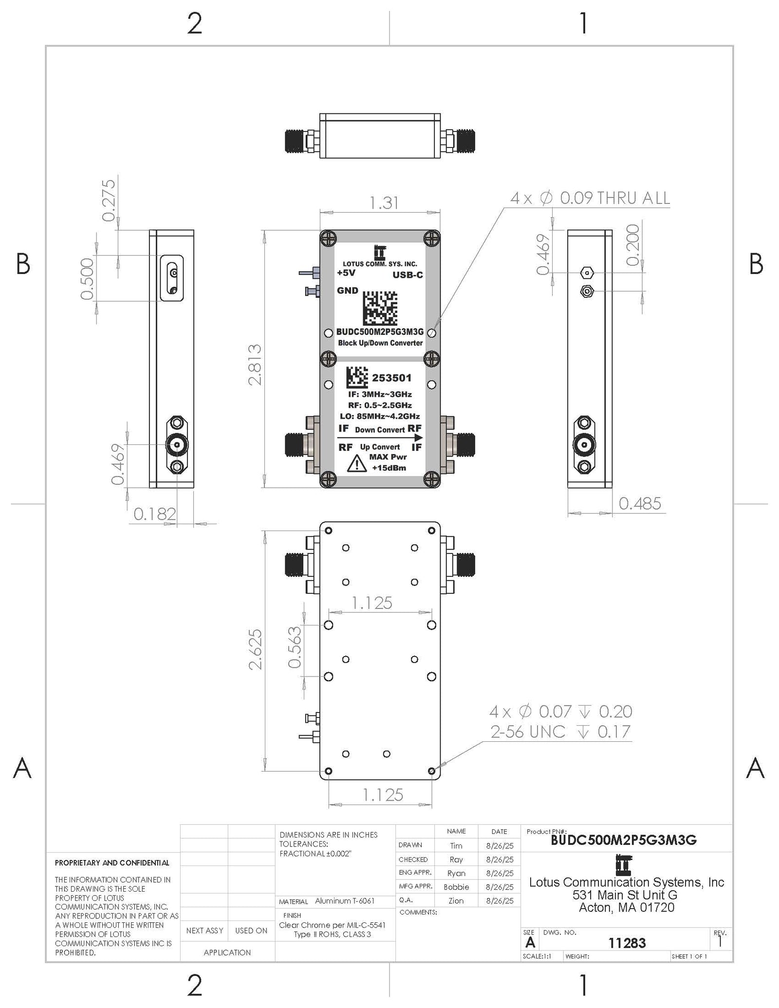 Block Up/Down Converter RF: 0.5~2.5GHz, IF: 3M~3GHz