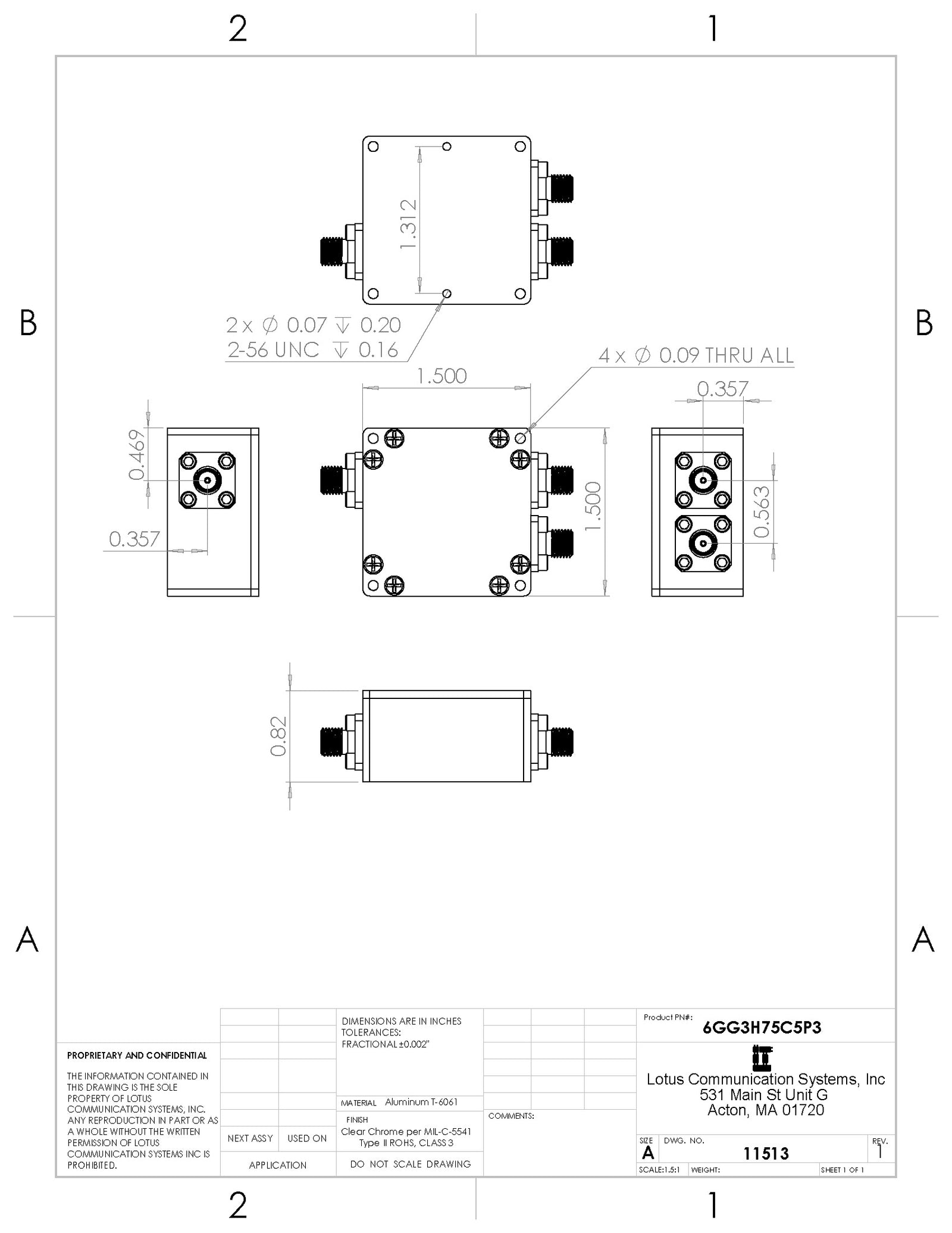Power Splitter/Combiner 2 Way 50Ω 10 to 540 MHz 15 Watt