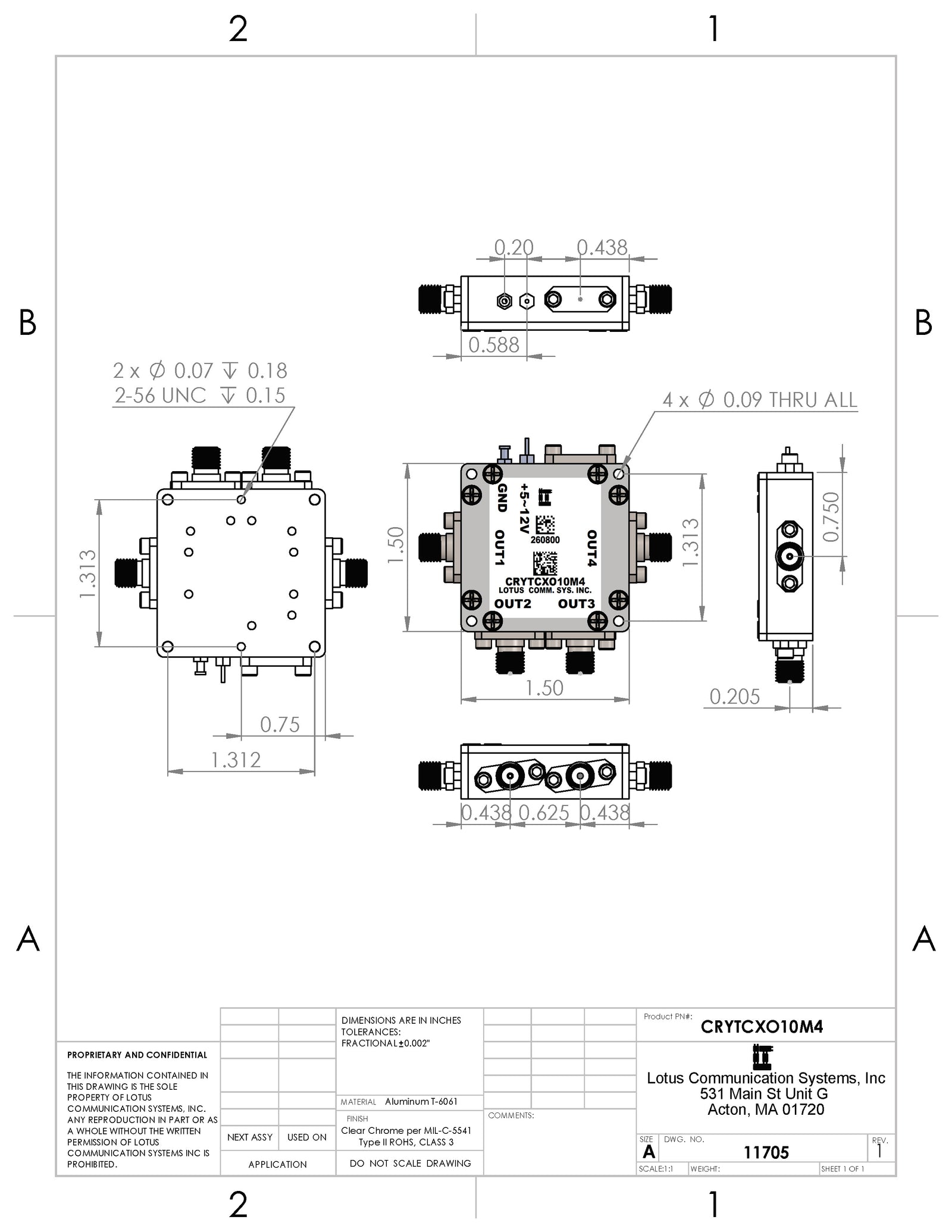 Clock Distribution 4 Outputs TCXO 10 MHz (0.28 ppm) (Wide Voltage +5~12V)