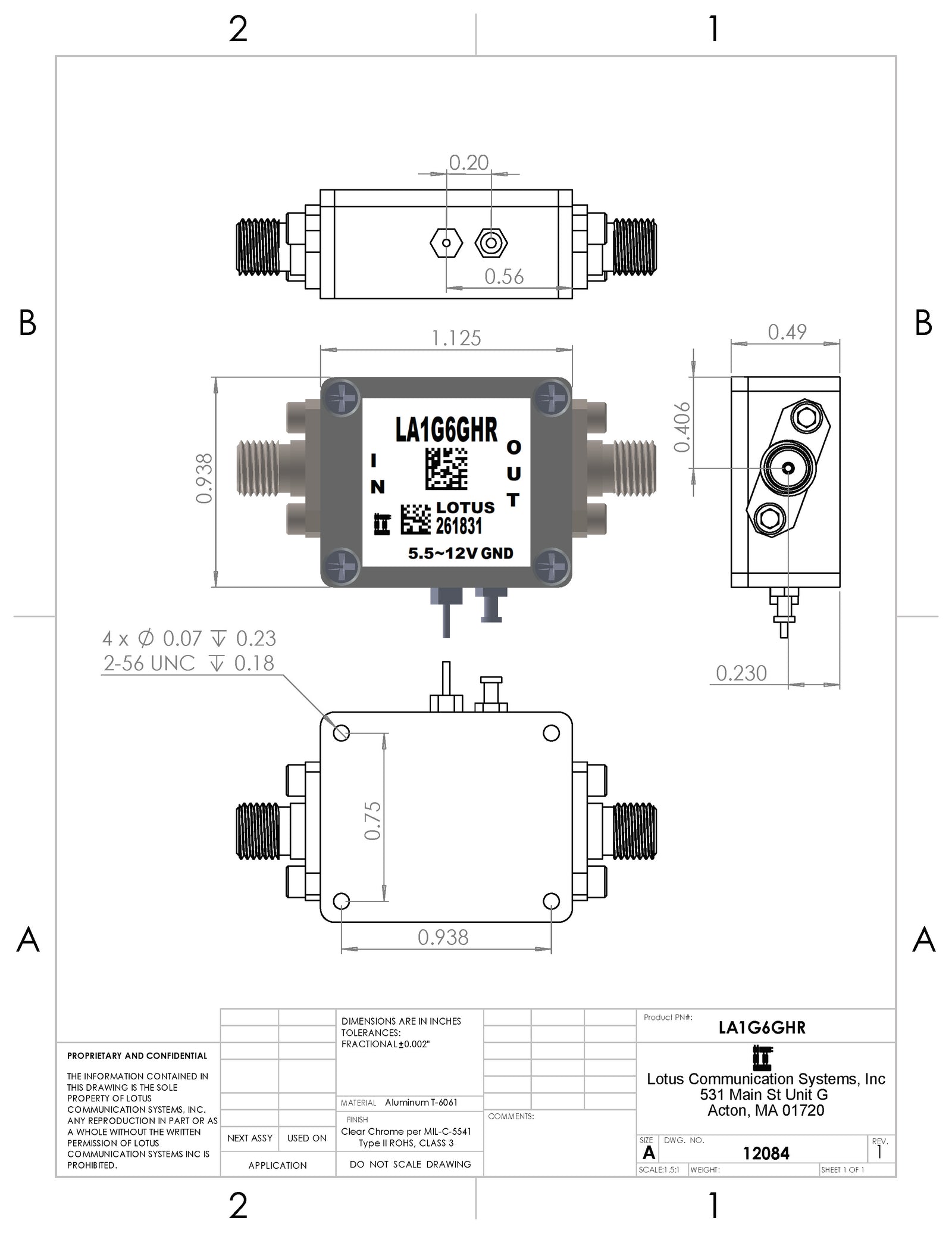 Low Noise Amplifier 1.0dB NF 1GHz to 6GHz 34dB Gain SMA