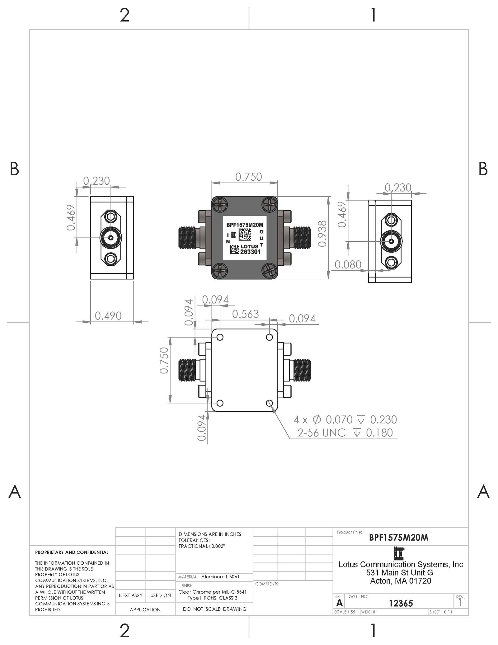 L1 GPS Band Pass Filter with 20MHz Bandwidth