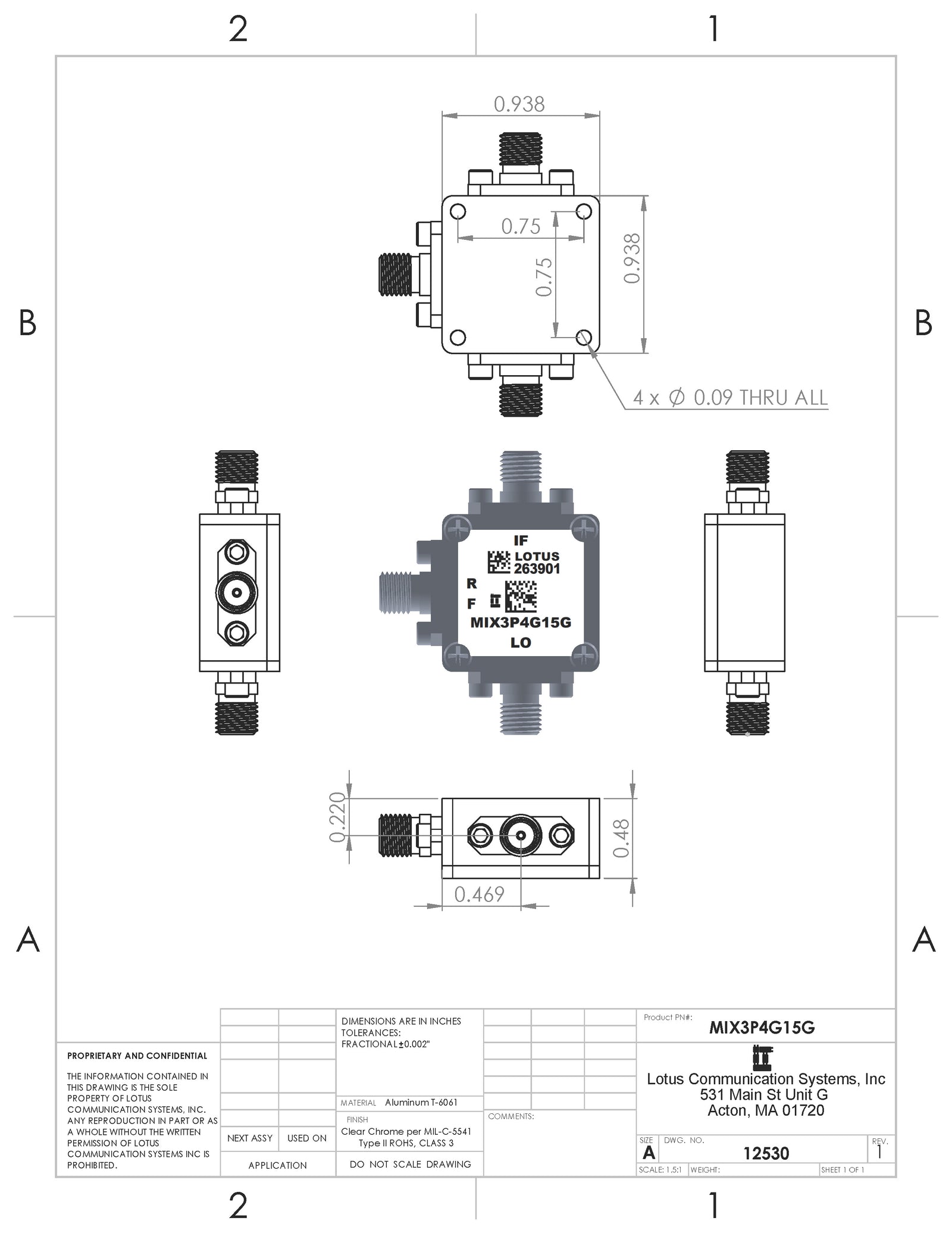 Passive Frequency Mixer (MIX3P4G15G) 3.4G - 15GHz RF and DC - 4 GHz IF