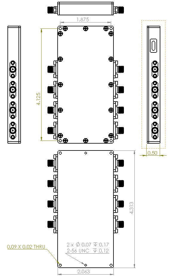 4 Channel 64 dB Programmable Attenuator (USB-C), 0.25 dB Step, 9K-8GHz