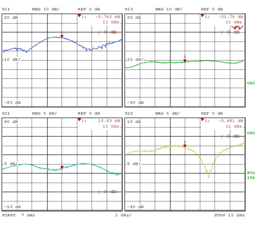 Gain Block Amplifier 4dB NF 7G to 15GHz 15dB Gain 15dBm P1dB SMA