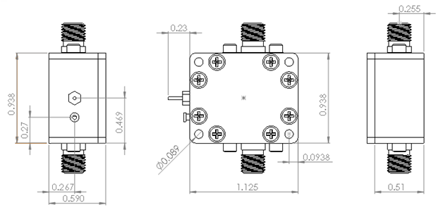 6UDE2W6S1A2 Enclosure Kit for 0.020"/0.5mm PCB (size 0.5625"x0.75") 2 SMA Active 0.58" Height