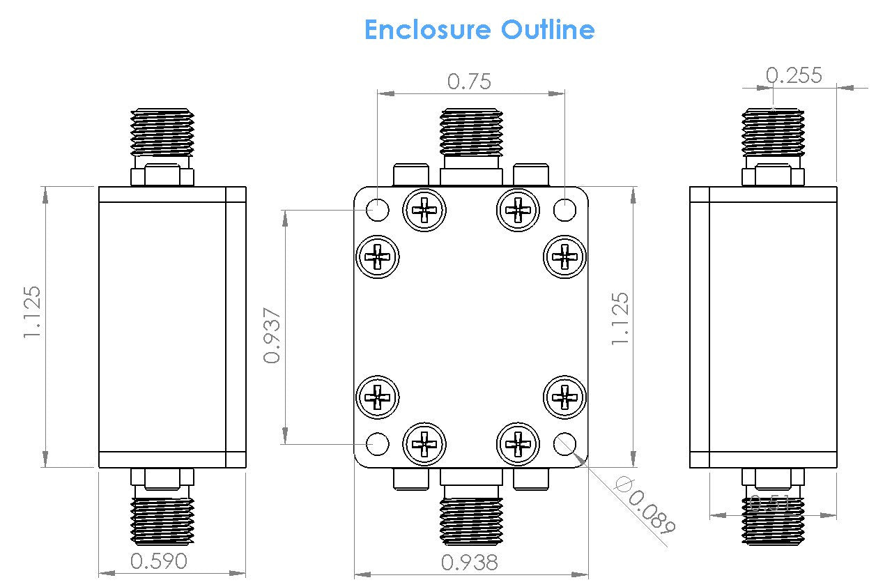 RF Enclosure Kit for 0.062"/1.6mm PCB (size 3/4"X9/16") Passive SMA Connector