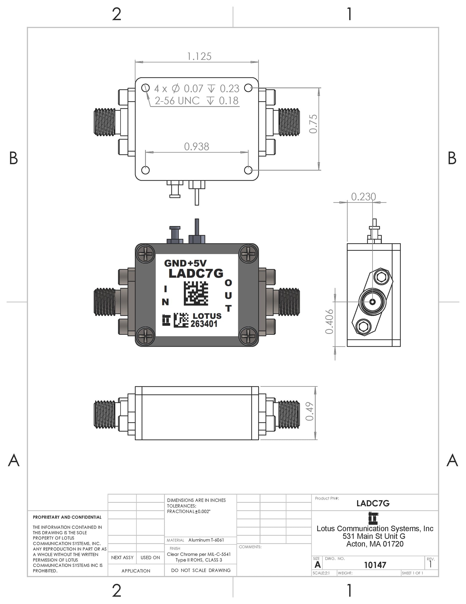 Low Noise Amplifier 2.3dB NF DC~7GHz 16dB Gain 3dBm P1dB SMA