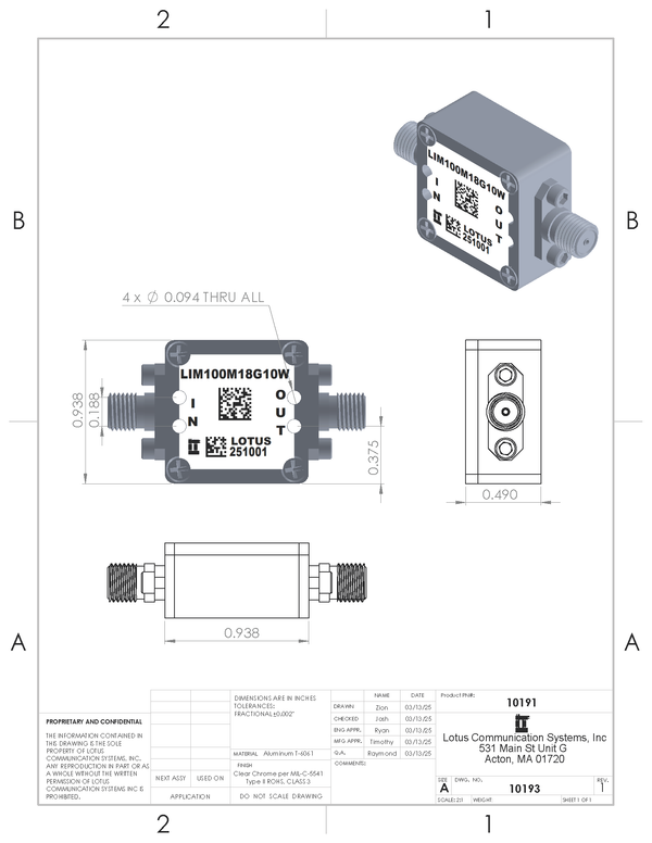 Limiter 100 MHz - 18 GHz 10 Watts - LOTUS COMMUNICATION SYSTEMS, INC.