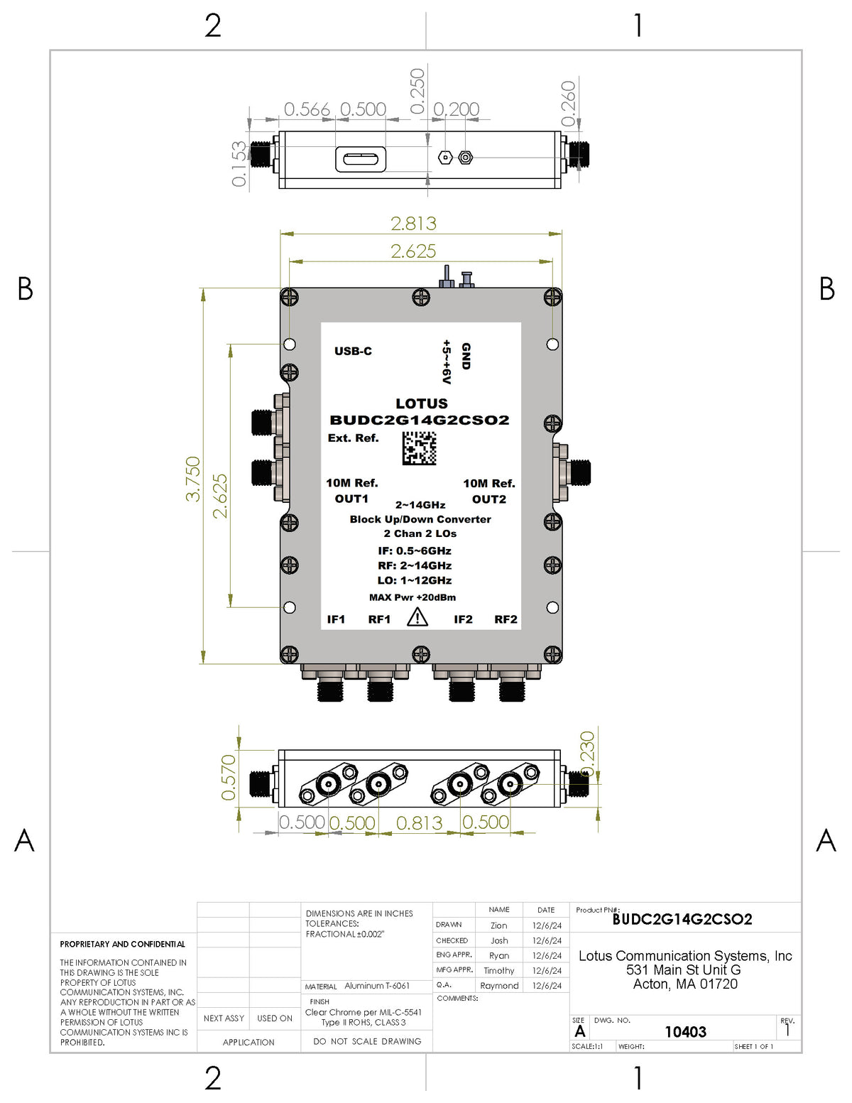 2 Chan Phase Coherent Block Up/Down Converter 2G~14GHz 2 LOs