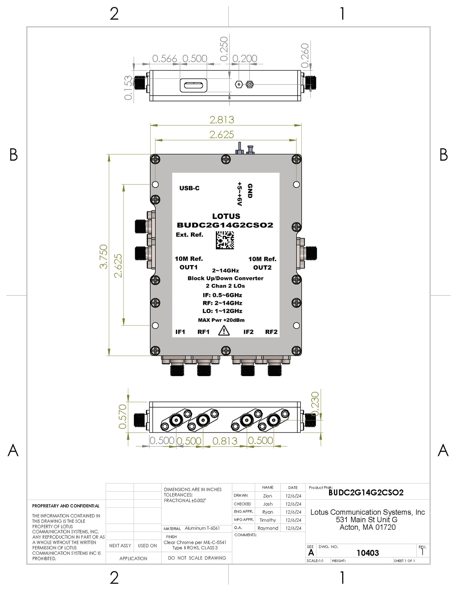 2 Chan Phase Coherent Block Up/Down Converter 2G~14GHz 2 LOs
