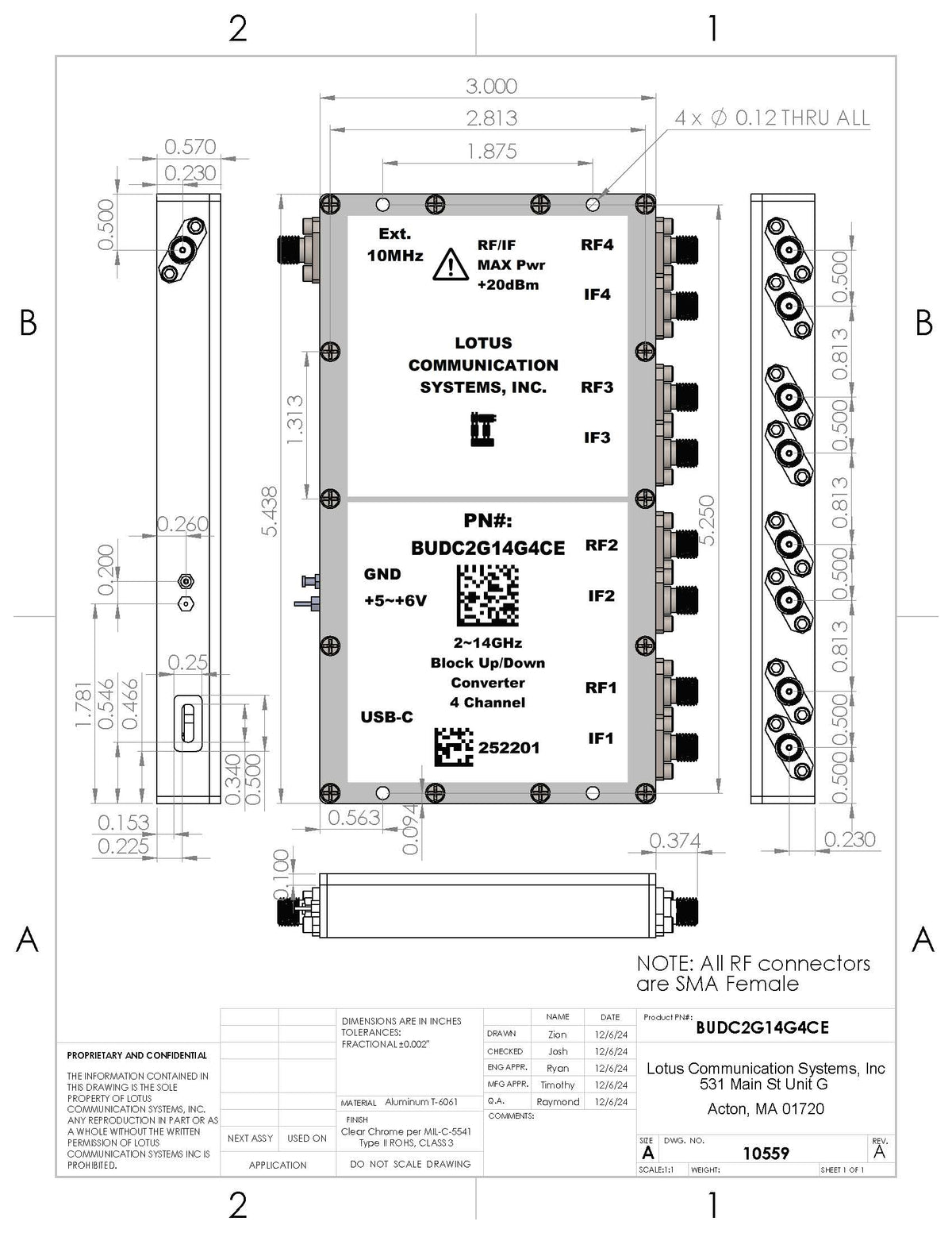 4 Channel Phase Coherent Block Up/Down Converter 2G~14GHz External 10MHz Ref.