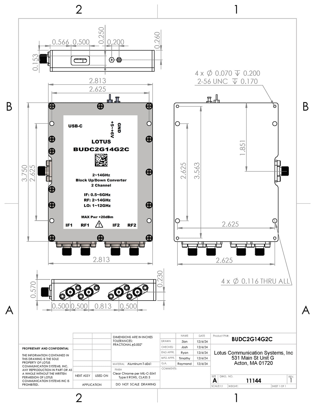 2 Channel Phase Coherent Block Up/Down Converter 2G~14GHz BUDC2G14G2C