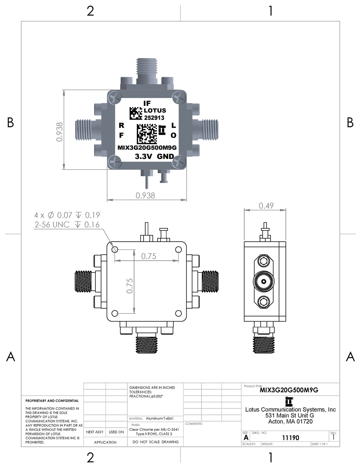 Active Frequency Mixer (MIX3G20G500M9G) 3~20GHz RF and 500M - 9G IF (LTC5553)