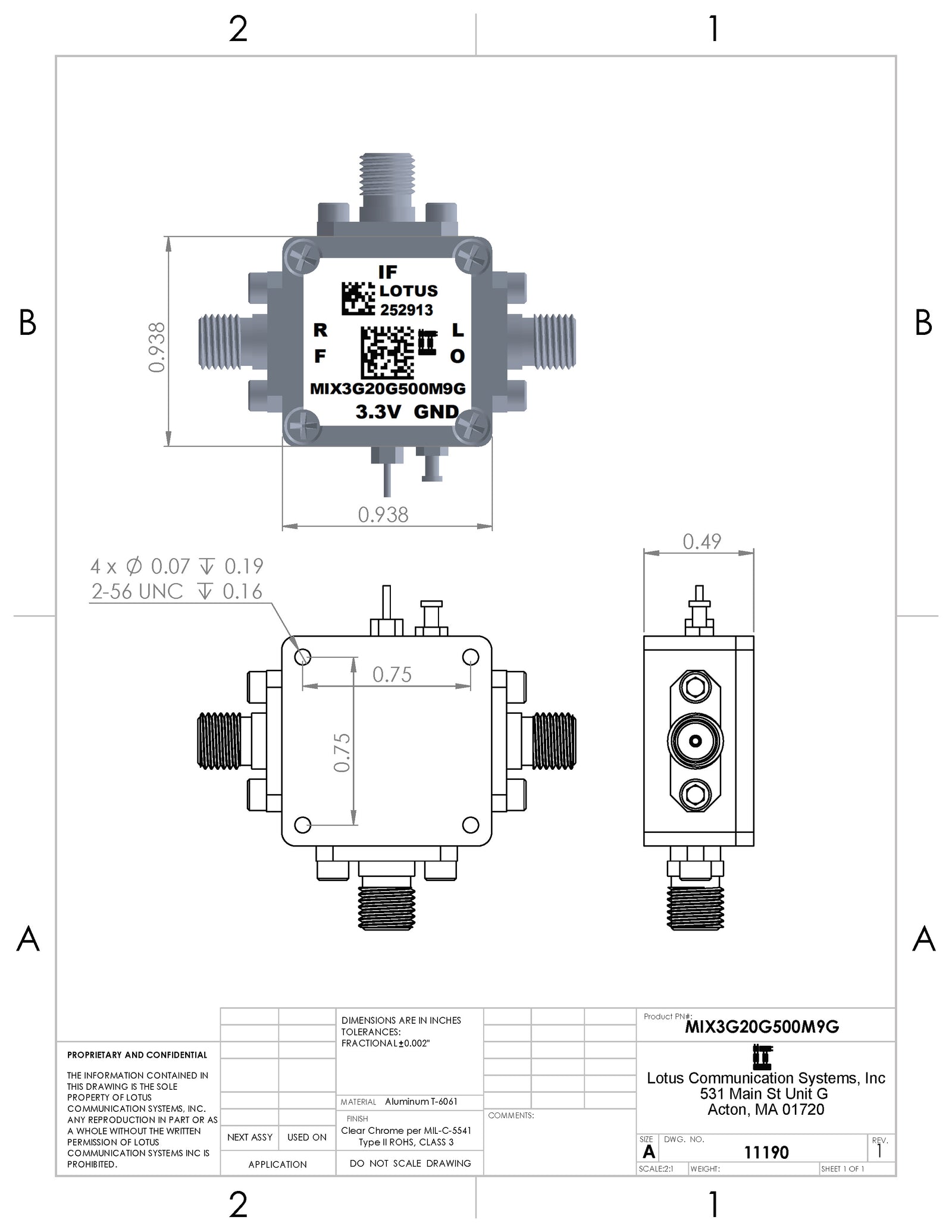 Active Frequency Mixer (MIX3G20G500M9G) 3~20GHz RF and 500M - 9G IF (LTC5553)