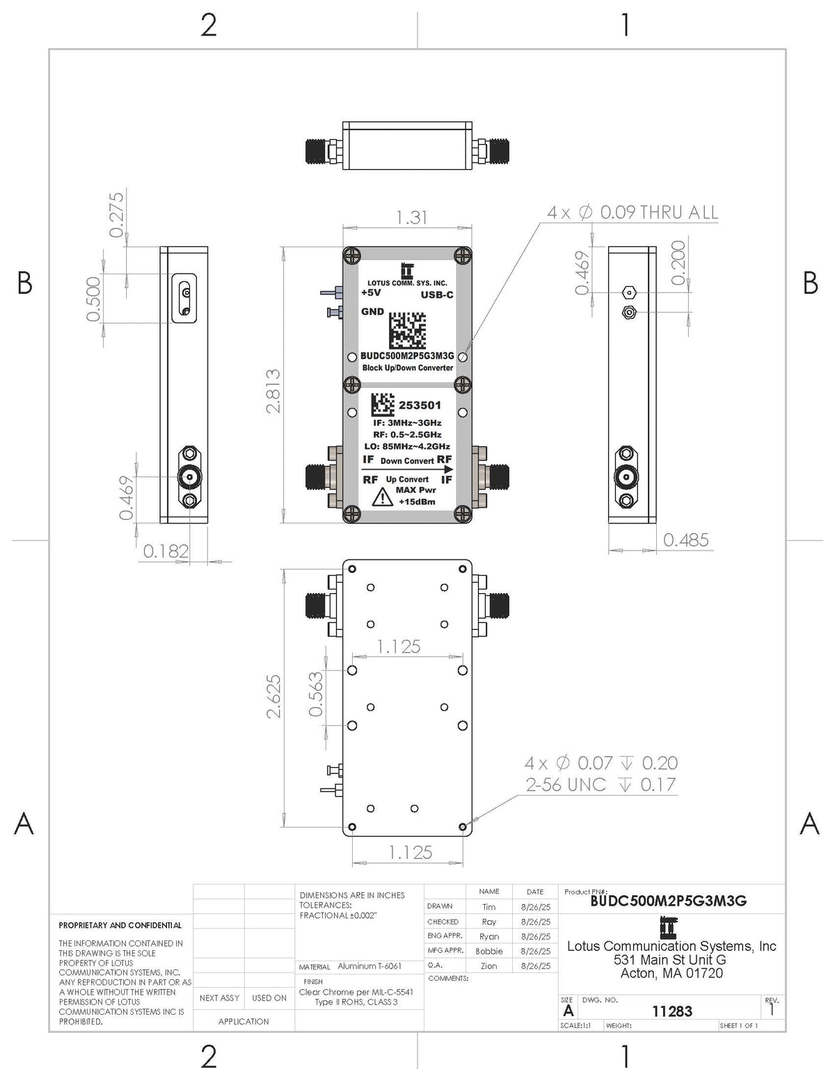 Block Up/Down Converter RF: 0.5~2.5GHz, IF: 3M~3GHz