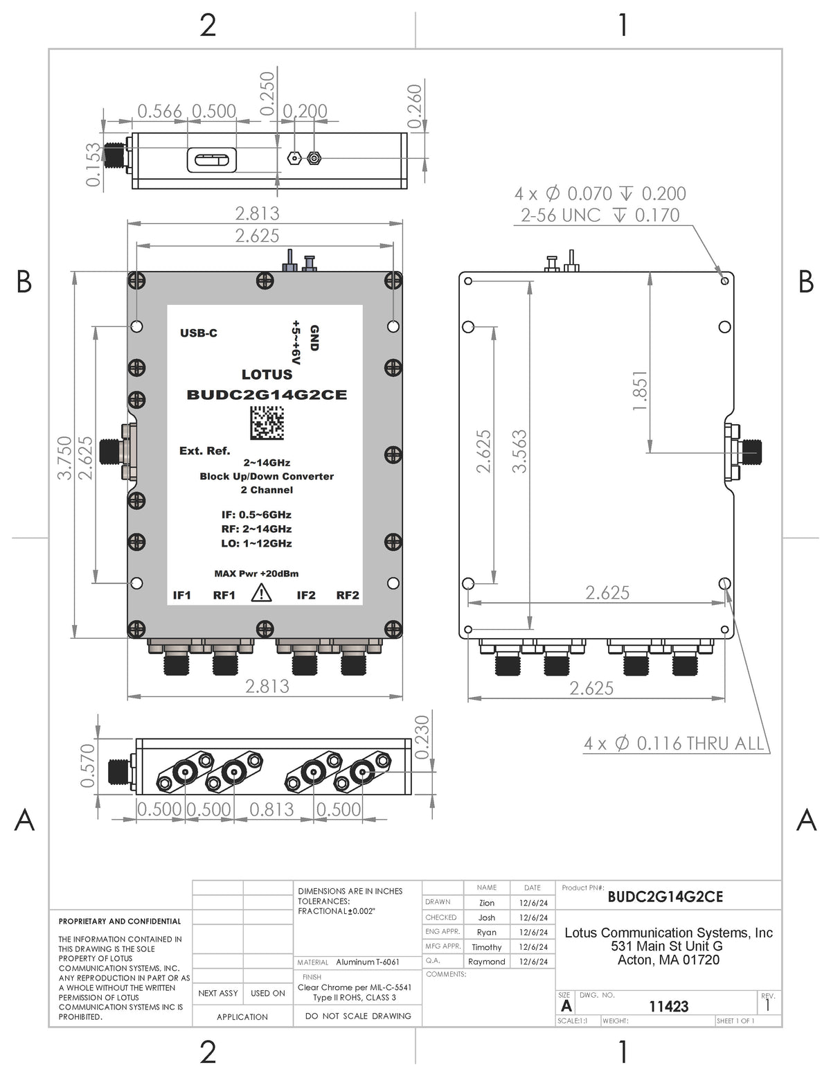 2 Channel Phase Coherent Block Up/Down Converter 2G~14GHz BUDC2G14G2CE