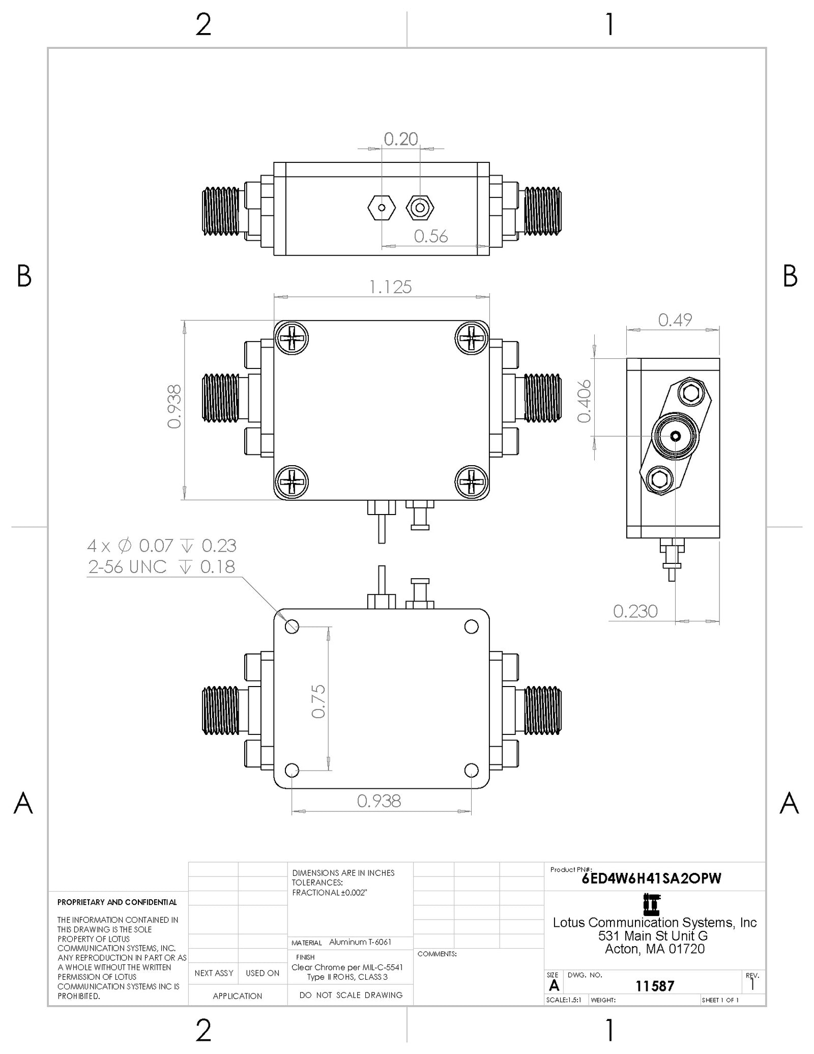 Low Noise Amplifier 1.0dB NF 1GHz to 6GHz 34dB Gain SMA