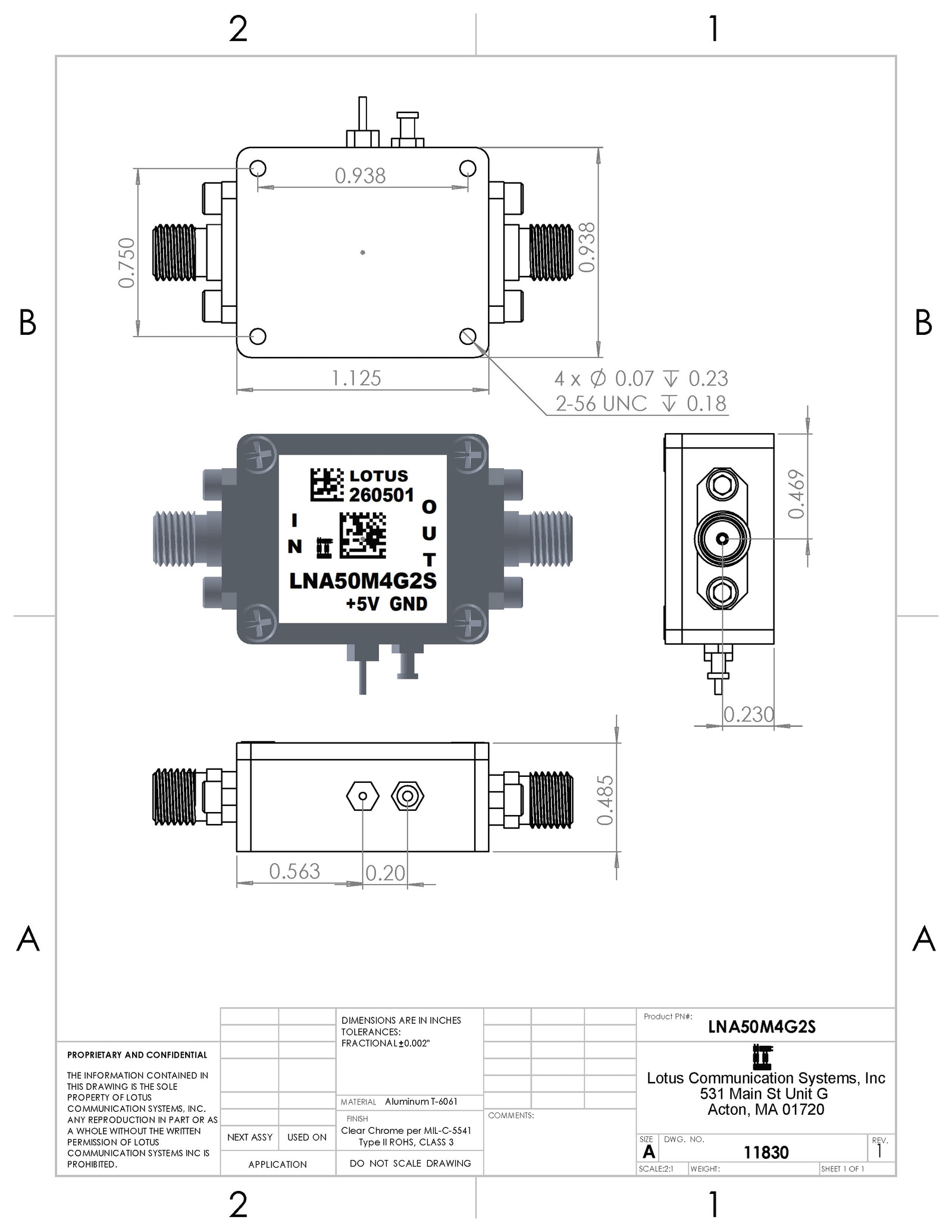 Low Noise Amplifier 0.8dB NF 50M~4GHz 36dB Gain 22dBm P1dB SMA - 2 Stage High Gain
