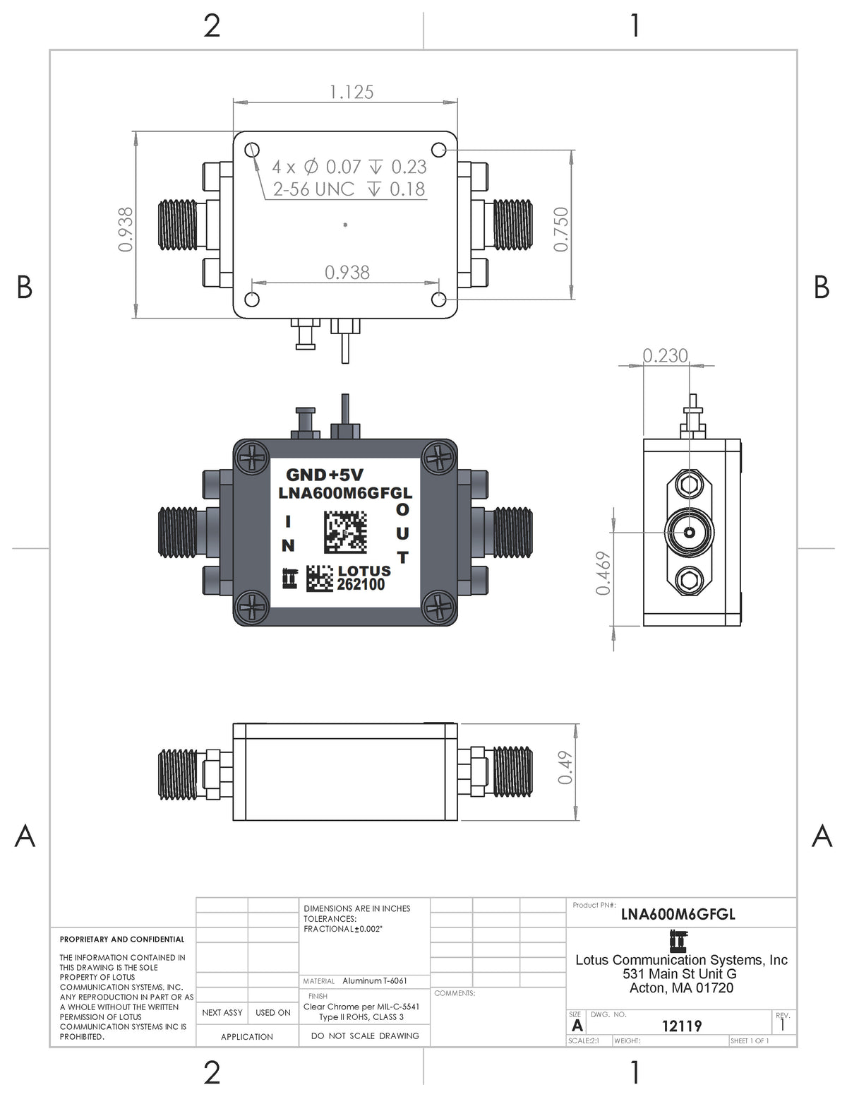 Low Noise Amplifier 600M-6GHz Flat Gain with RF Limiter