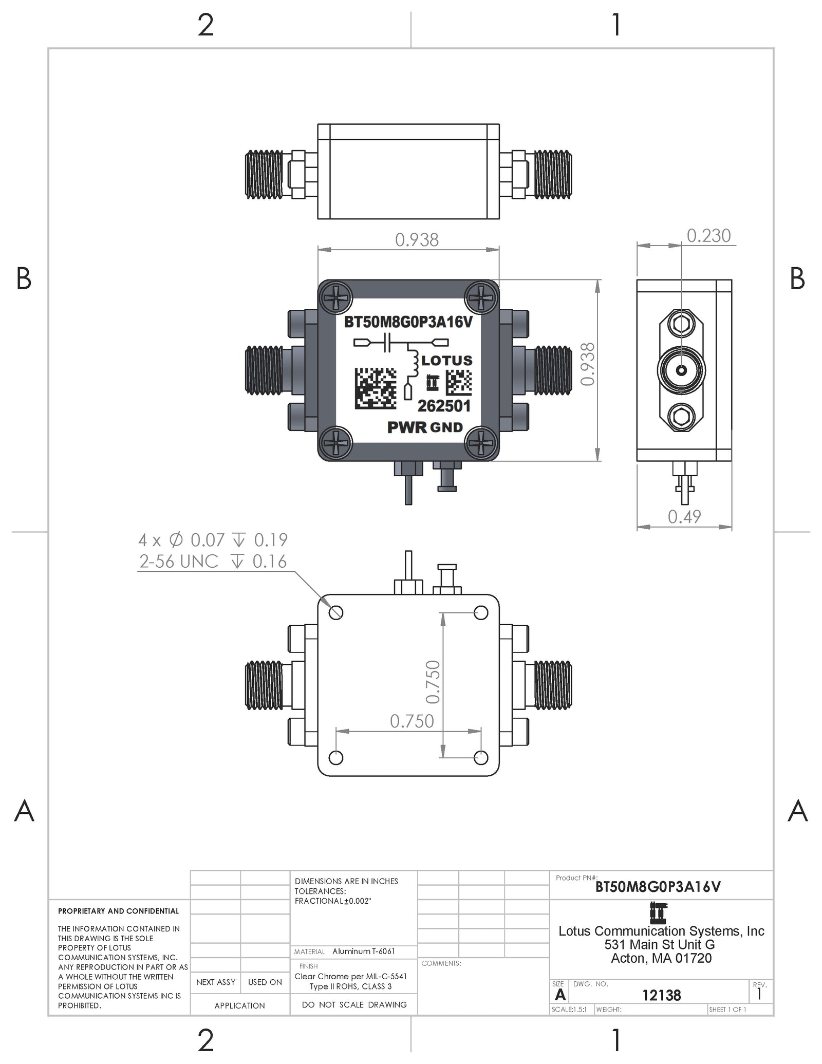 Bias Tee Broadband 50 MHz to 8.2 GHz (Max. 300mA 16V DC)