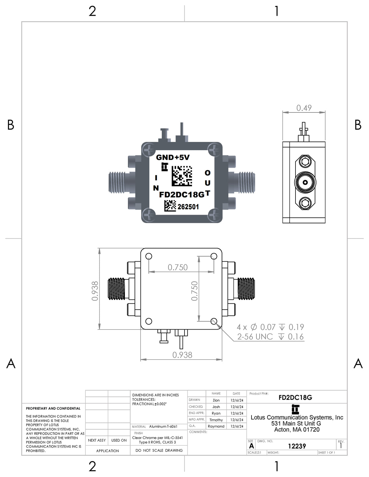 Frequency Divider/Prescaler Divide by 2 (DC to 18 GHz) FD2DC18G