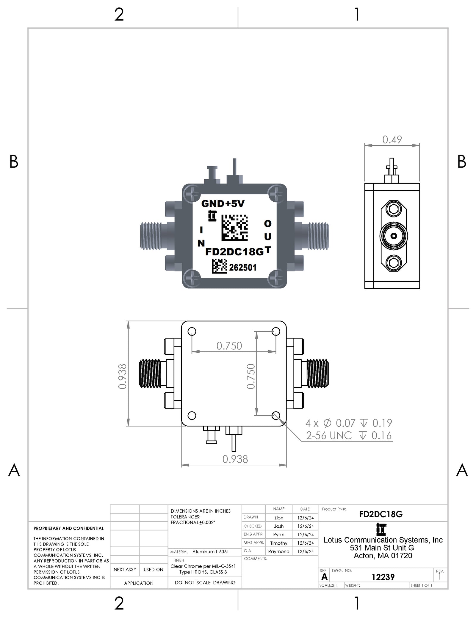 Frequency Divider/Prescaler Divide by 2 (DC to 18 GHz) FD2DC18G