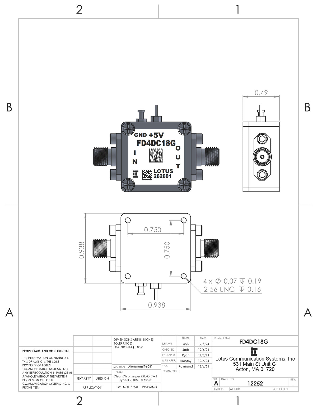 Frequency Divider/Prescaler Divide by 4 (DC to 18 GHz) FD4DC18G