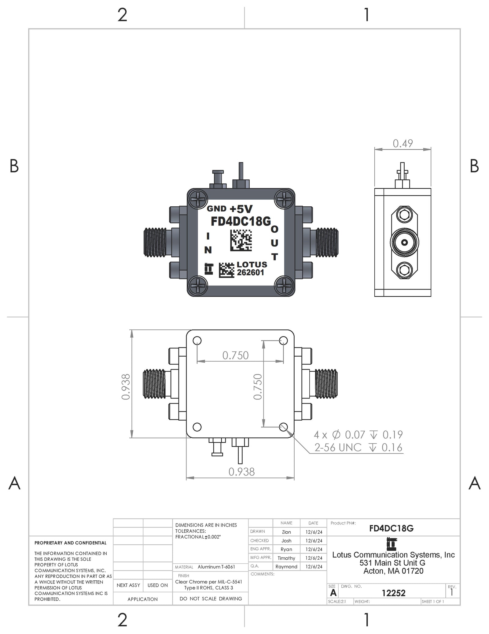 Frequency Divider/Prescaler Divide by 4 (DC to 18 GHz) FD4DC18G