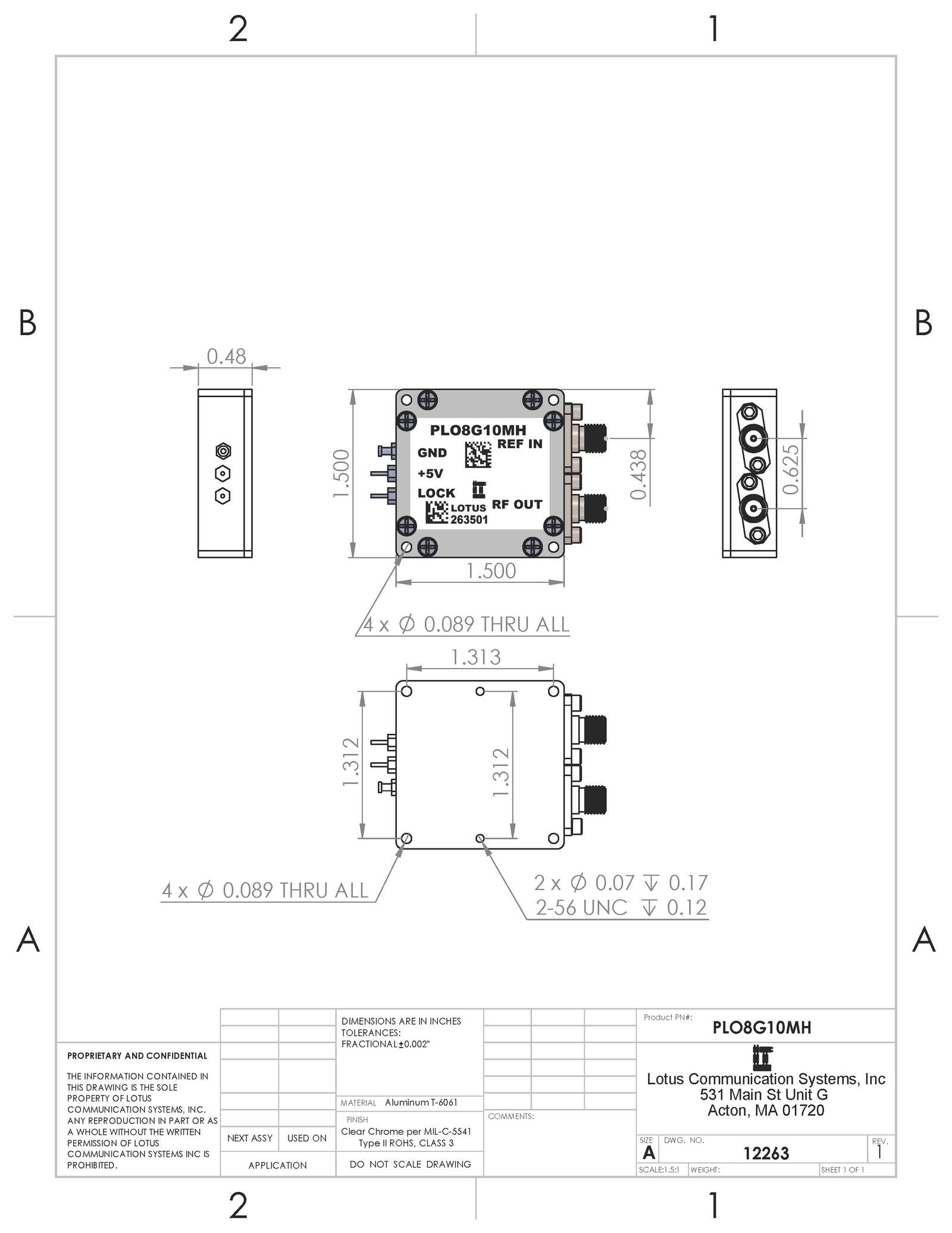 8 GHz Phase Locked Oscillator 10 MHz External Ref. High RF Output