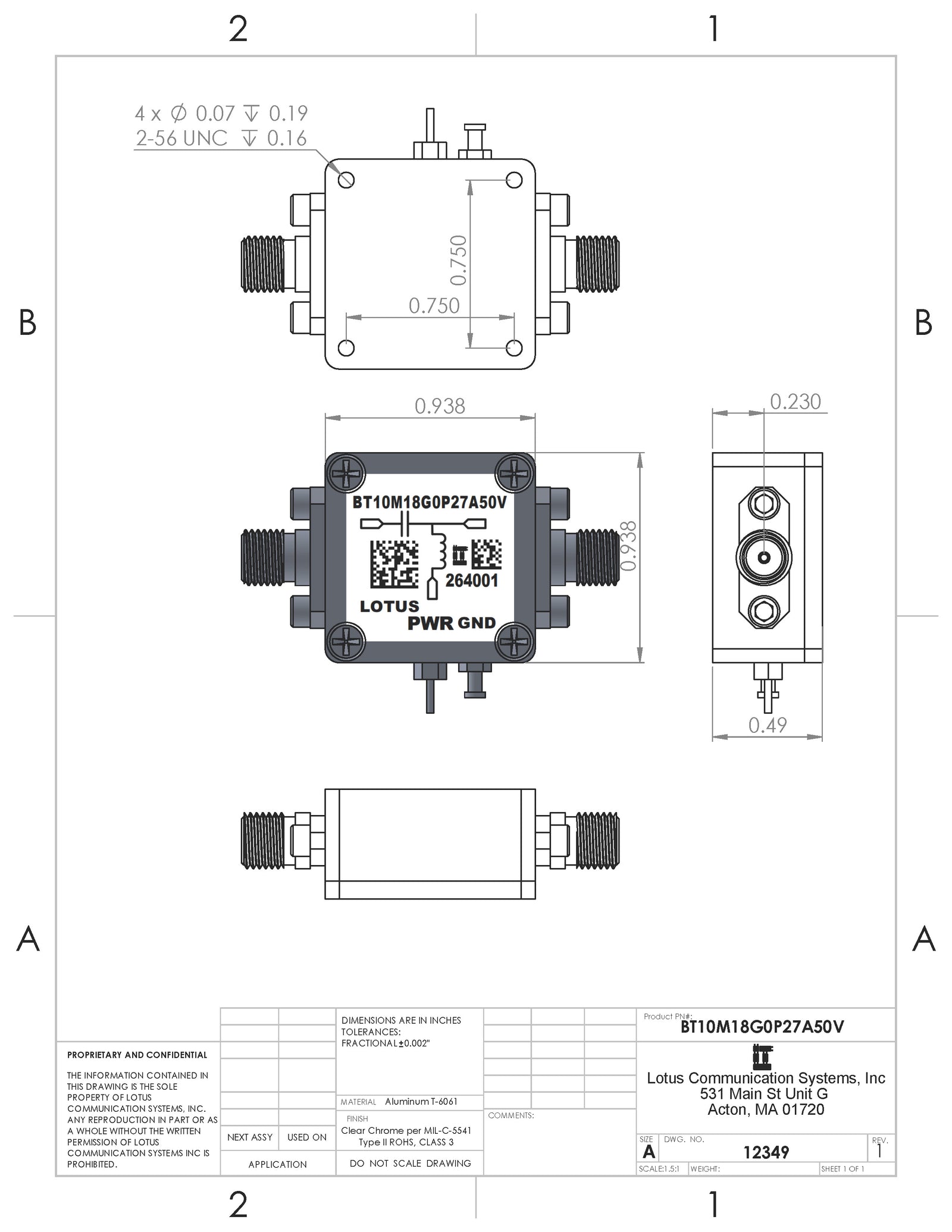 Bias Tee Broadband 10 MHz to 18 GHz (Max. 270mA) 50V DC