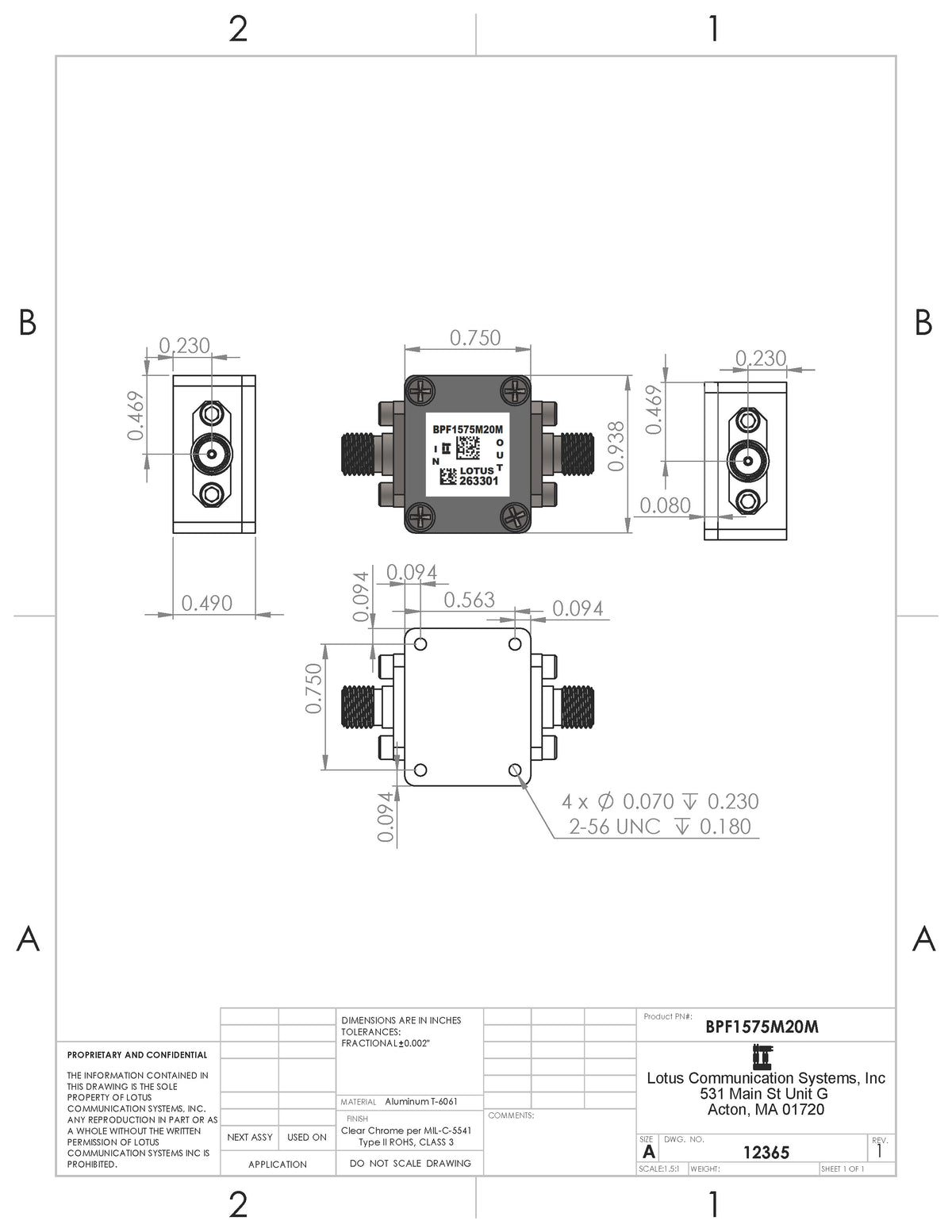 L1 GPS Band Pass Filter with 20MHz Bandwidth