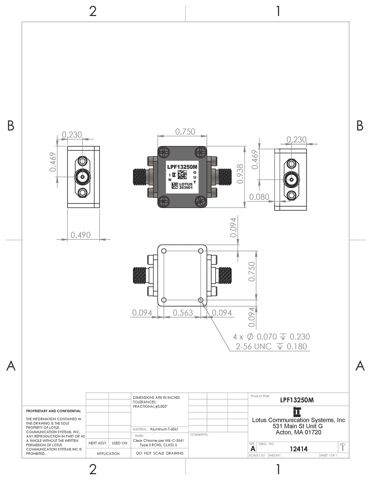 Low Pass Filter (LTCC Construction) Pass Band DC-13250MHz