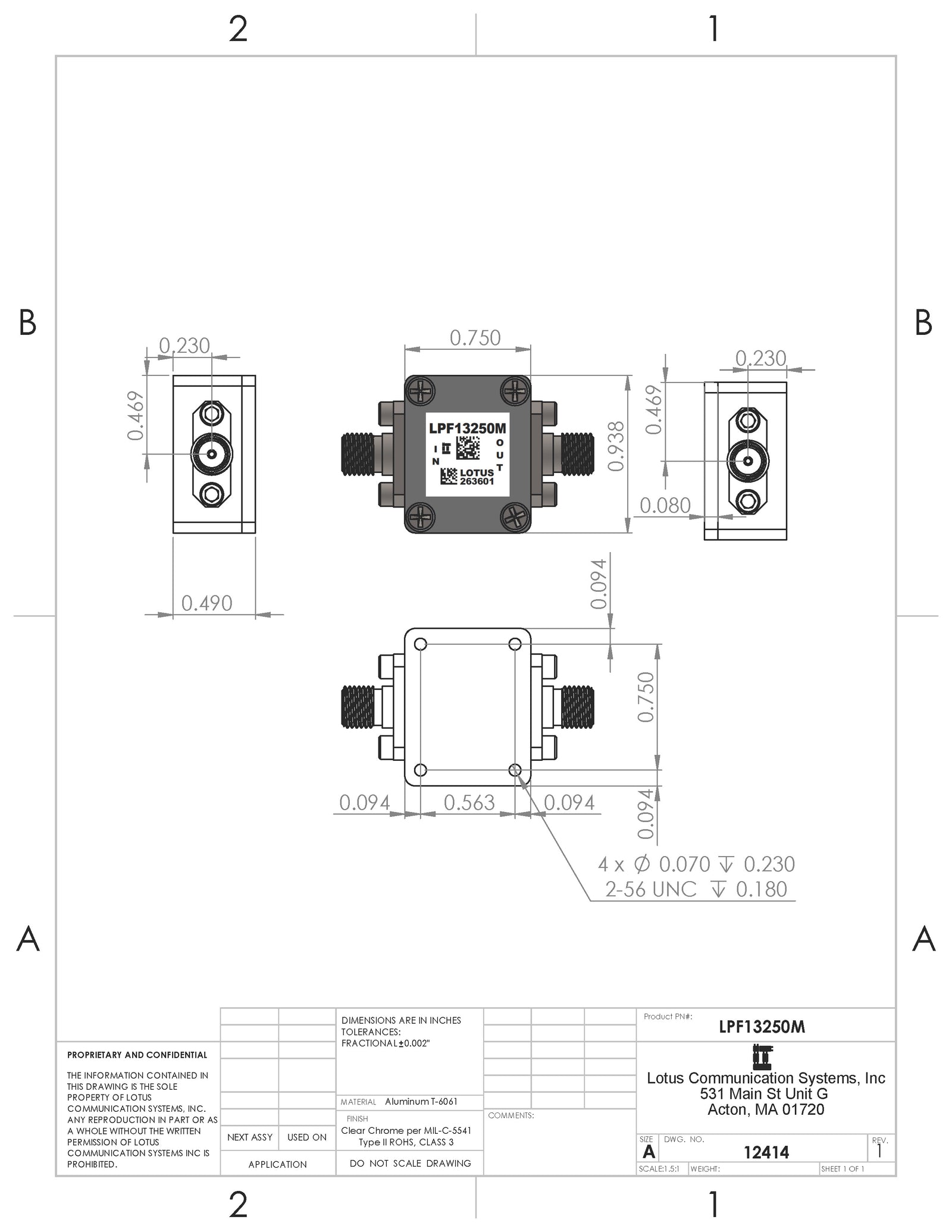 Low Pass Filter (LTCC Construction) Pass Band DC-13250MHz