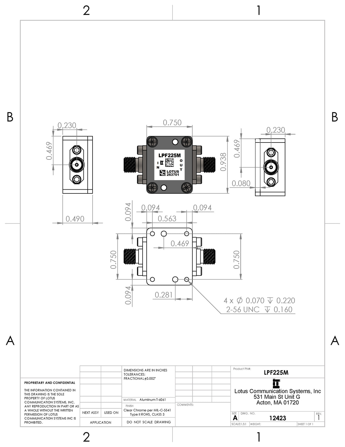 Low Pass Filter LPF225M (LTCC Construction) Pass Band DC-225MHz
