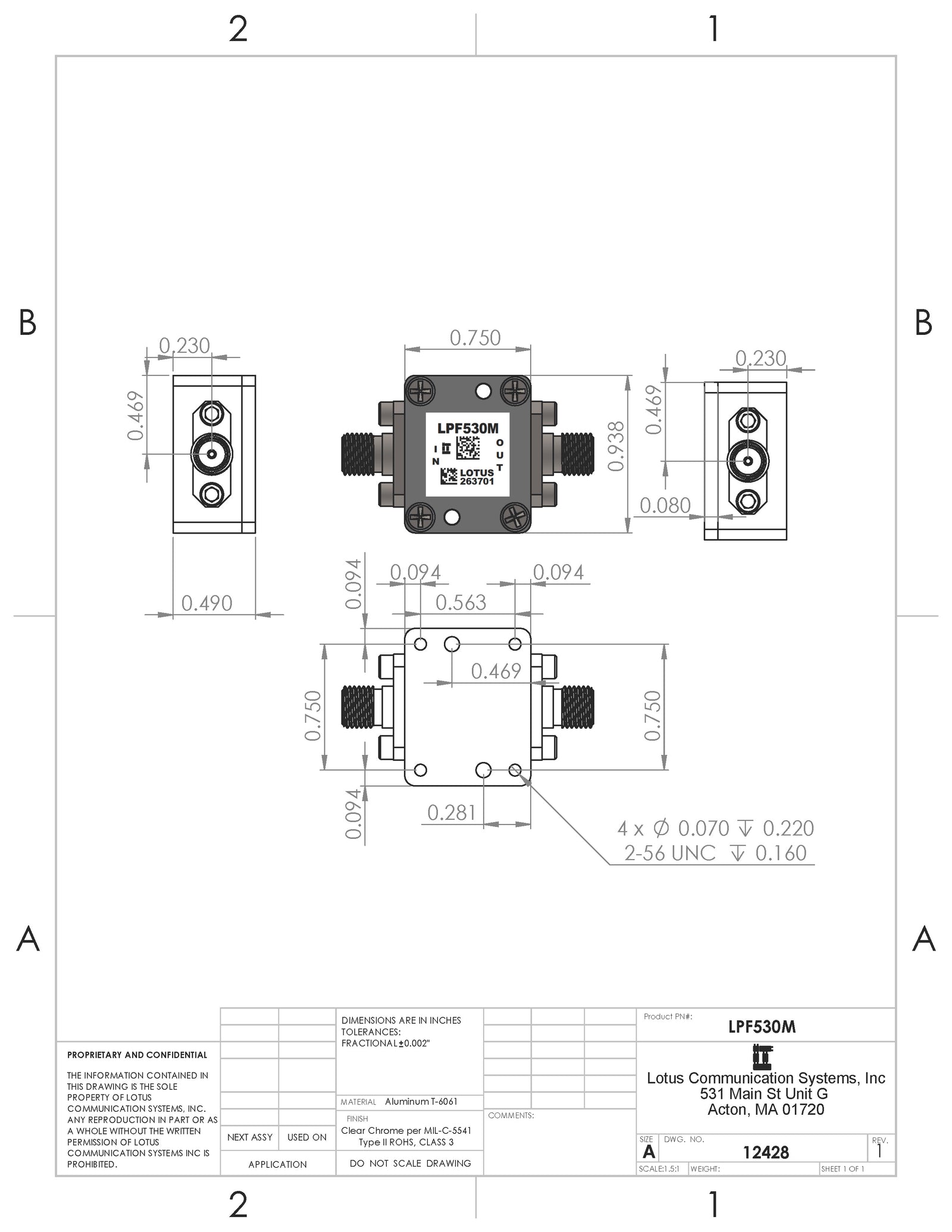 Low Pass Filter LPF530M (LTCC Construction) Pass Band DC-530 MHz