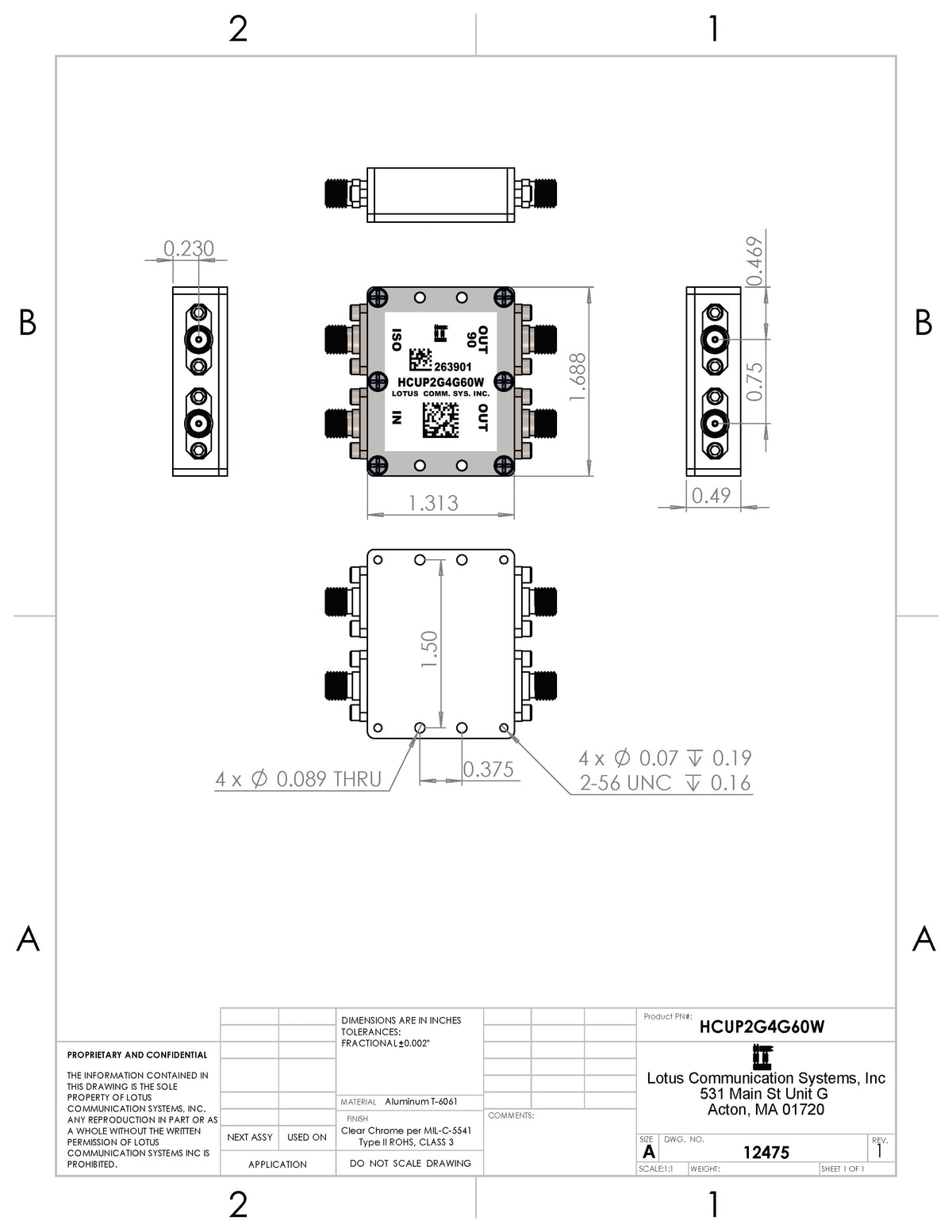 Hybrid 90 Degree 3dB Coupler 2G to 4 GHz 60W