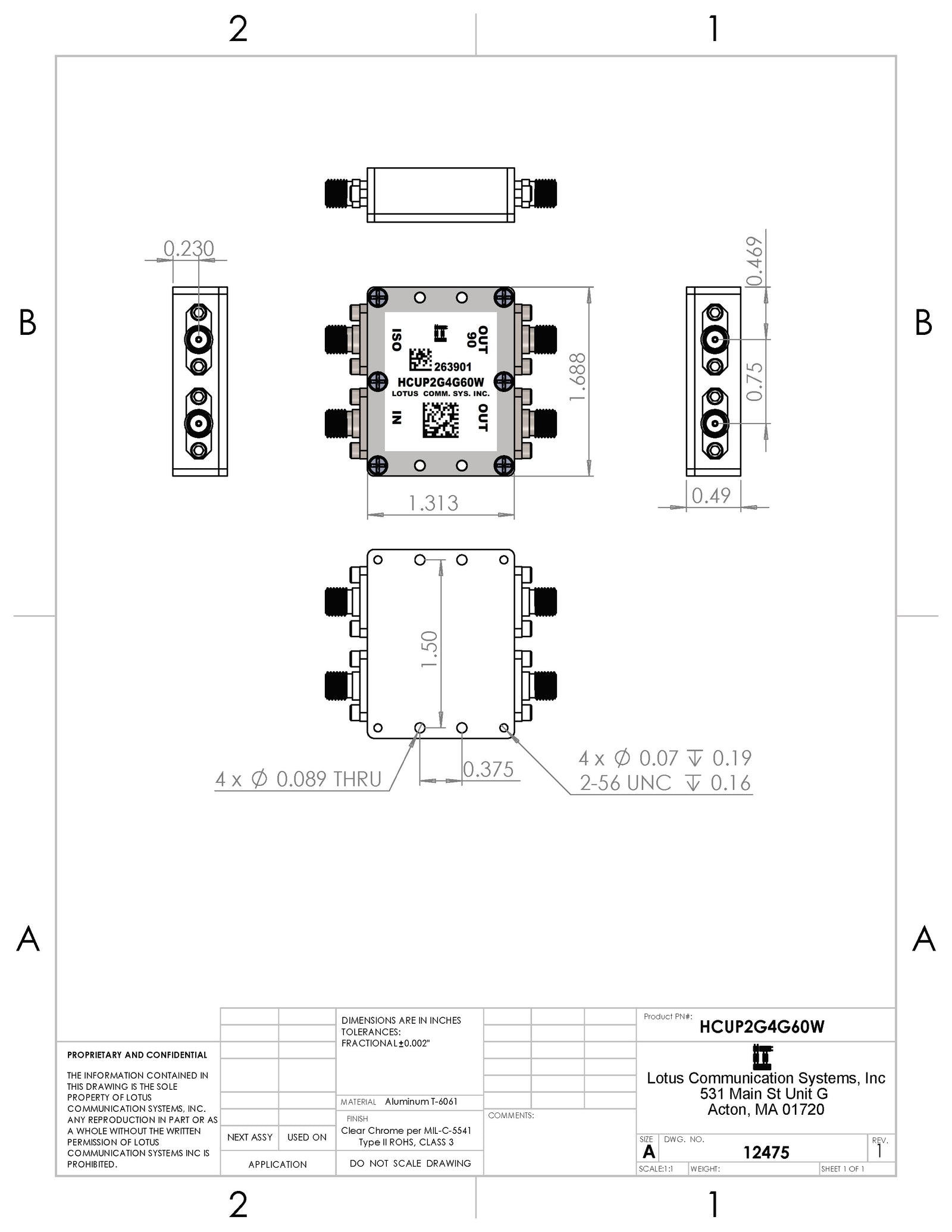 Hybrid 90 Degree 3dB Coupler 2G to 4 GHz 60W