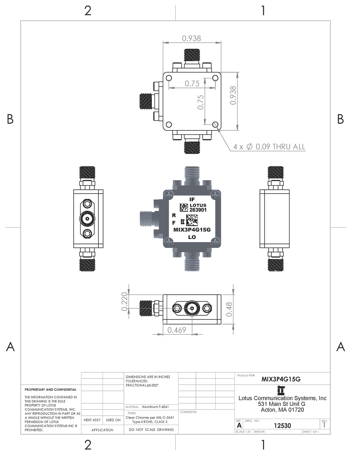 Passive Frequency Mixer (MIX3P4G15G) 3.4G - 15GHz RF and DC - 4 GHz IF