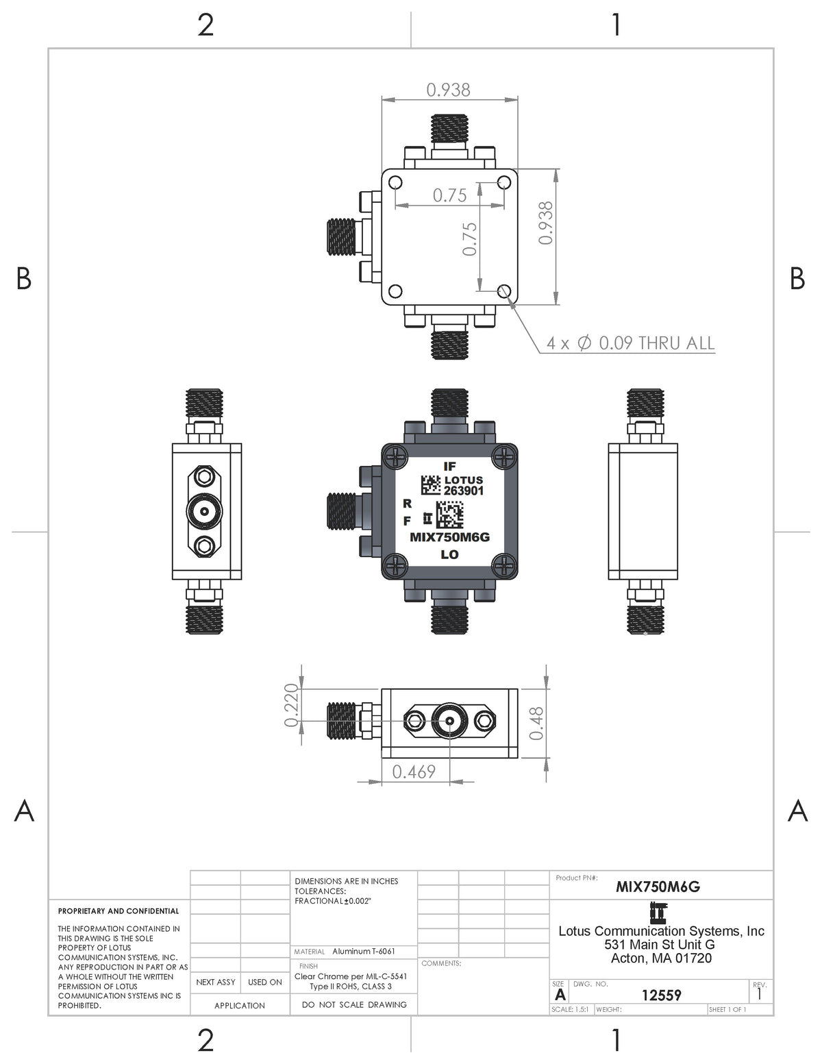 Passive Frequency Mixer (MIX750M6G) 750M - 6GHz RF and DC - 1.5G IF