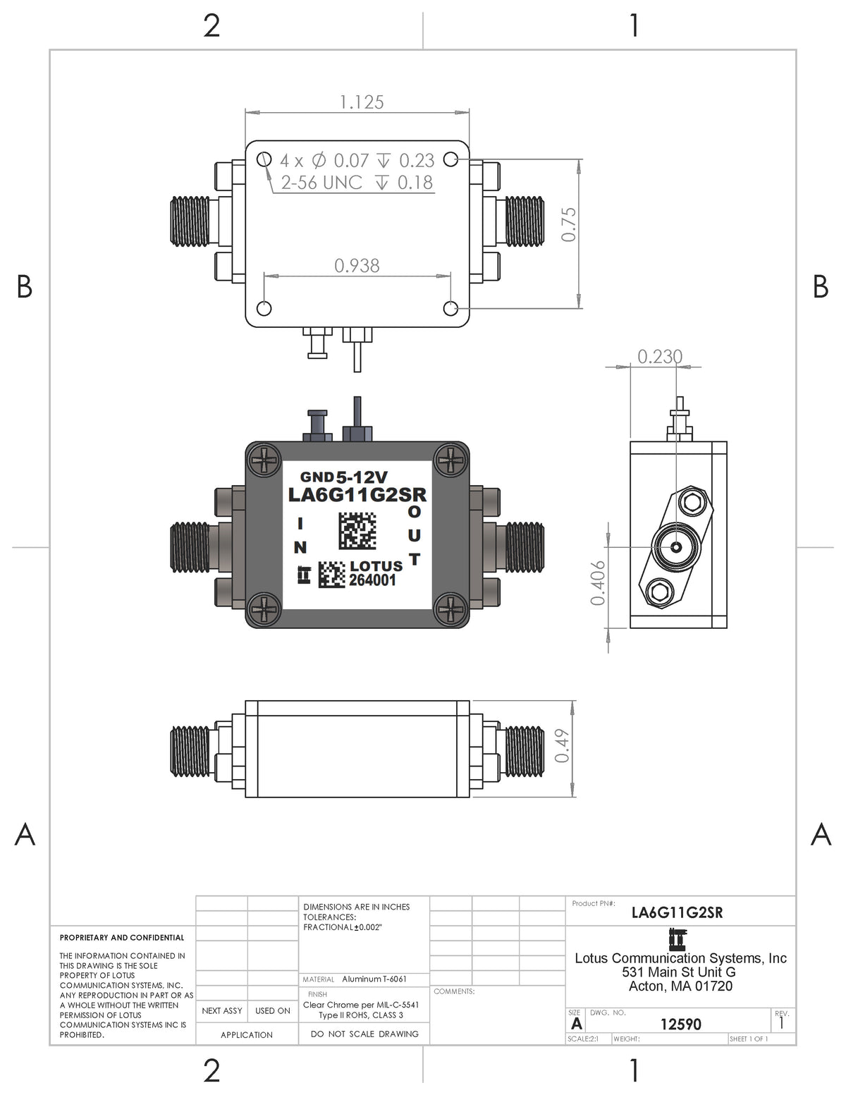 Low Noise Amplifier 1.8dB NF 6GHz to 11GHz 38dB Gain 16.5dBm P1dB SMA