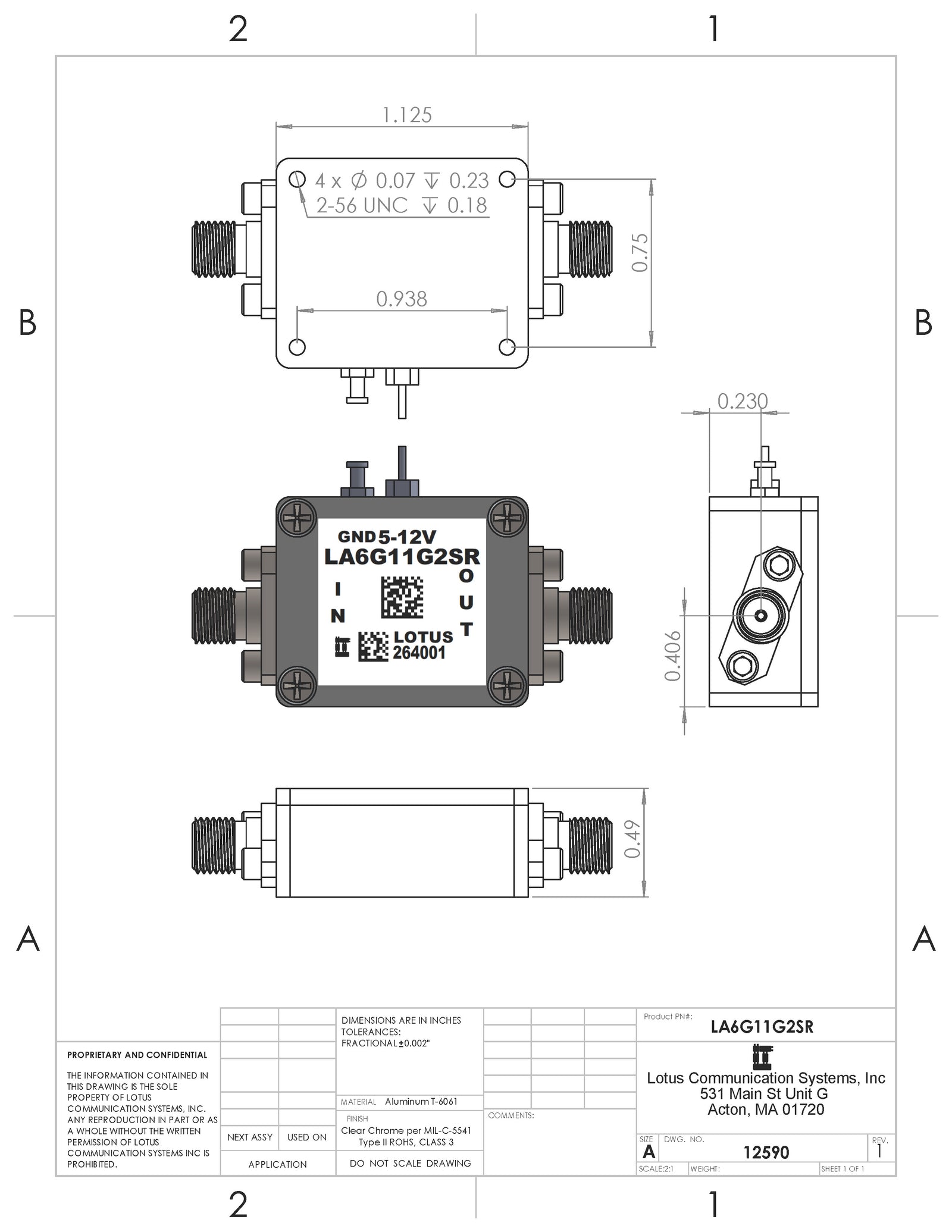 Low Noise Amplifier 1.8dB NF 6GHz to 11GHz 38dB Gain 16.5dBm P1dB SMA
