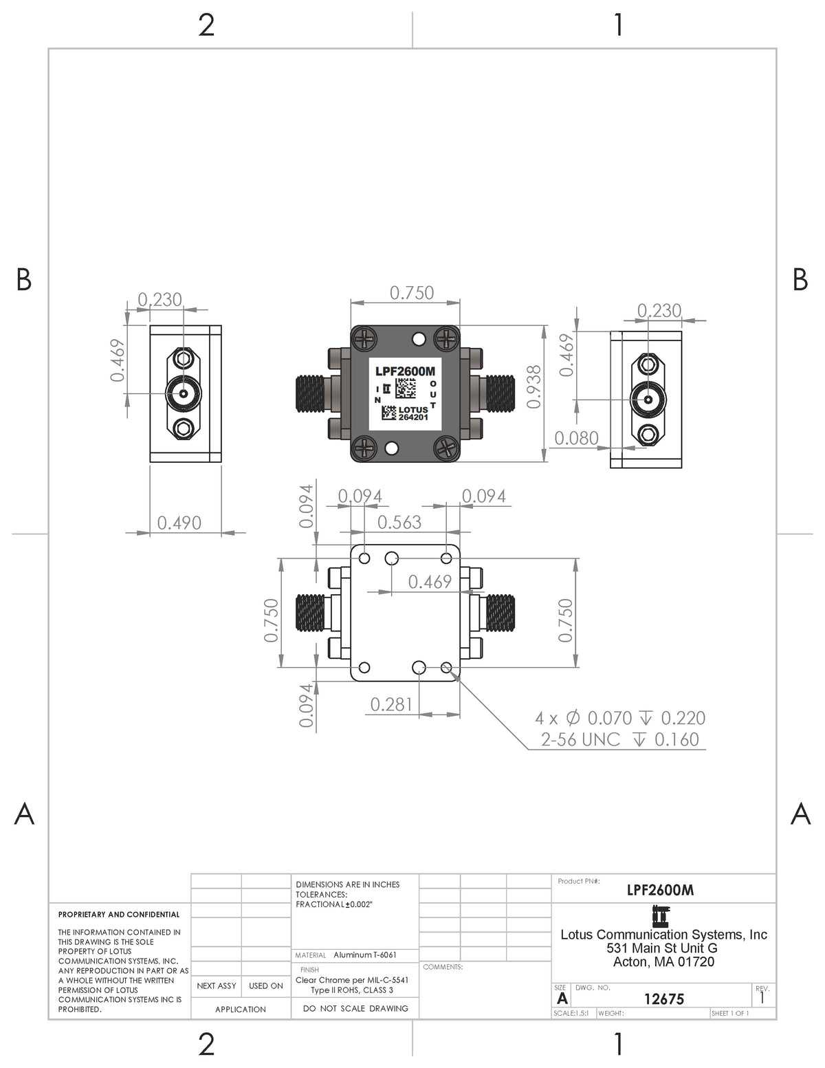 Low Pass Filter (LTCC Construction) Pass Band DC-2600MHz