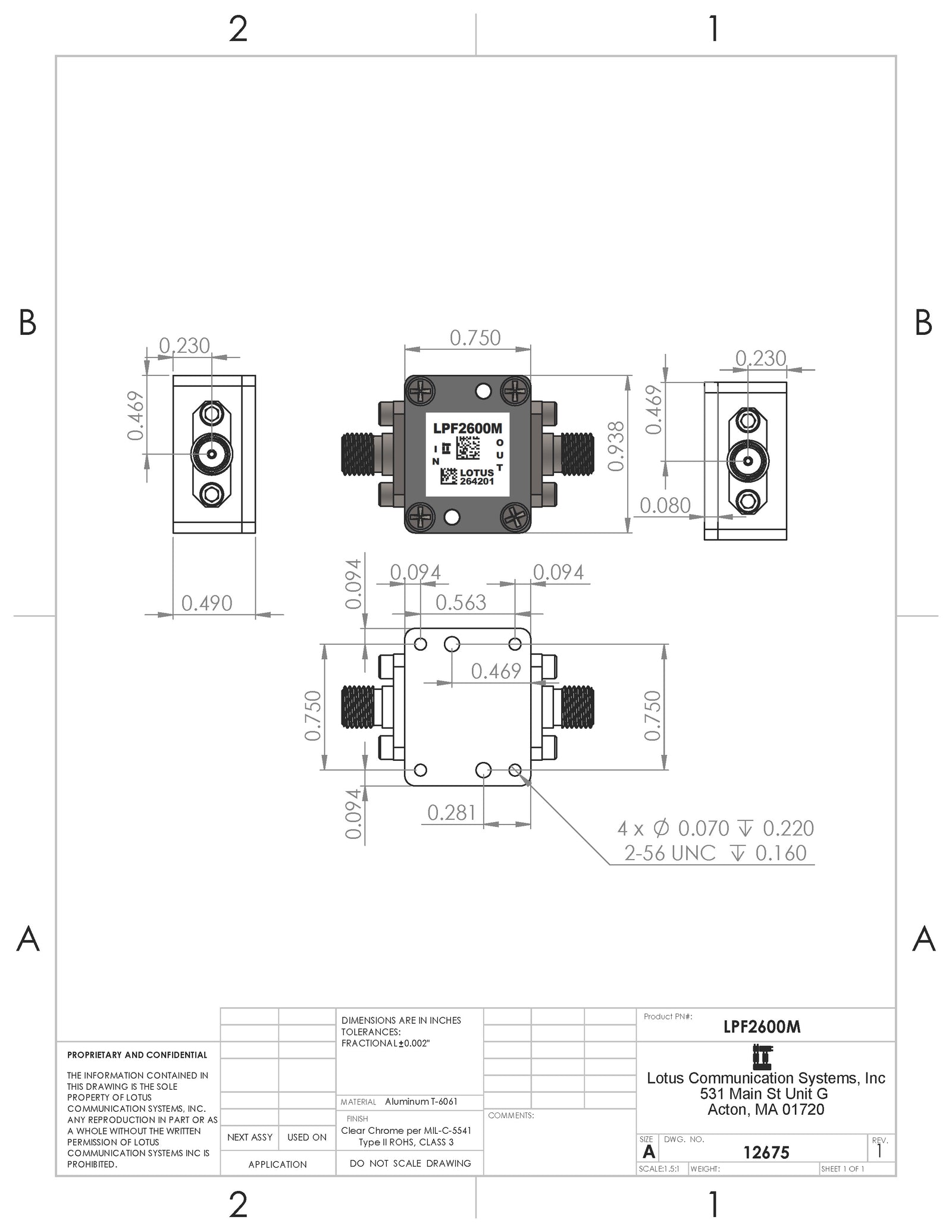 Low Pass Filter (LTCC Construction) Pass Band DC-2600MHz