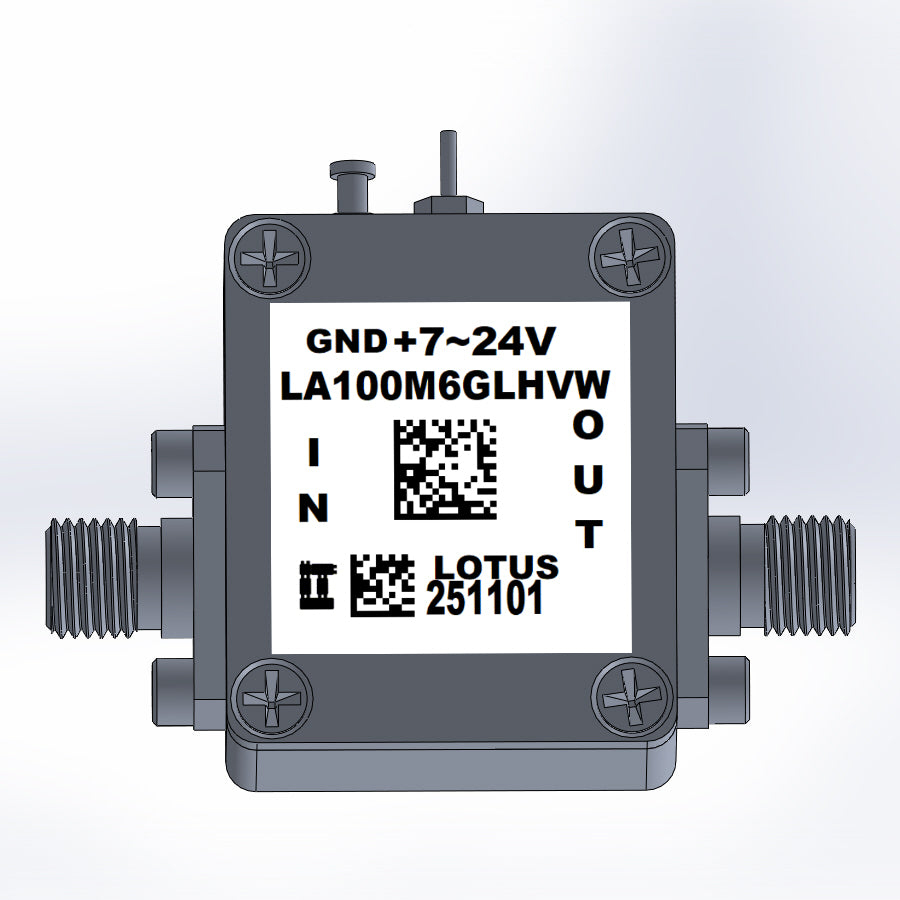 LNA 0.3dB NF 100MHz to 6GHz 20dB Gain 22dBm P1dB High Voltage +24V