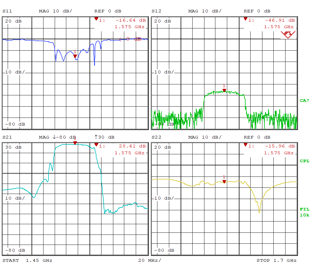 GPS/GNSS L1 & Galileo E1 Filtered Inline Low Noise Amplifier 1.7dB NF 28dB Gain SMA