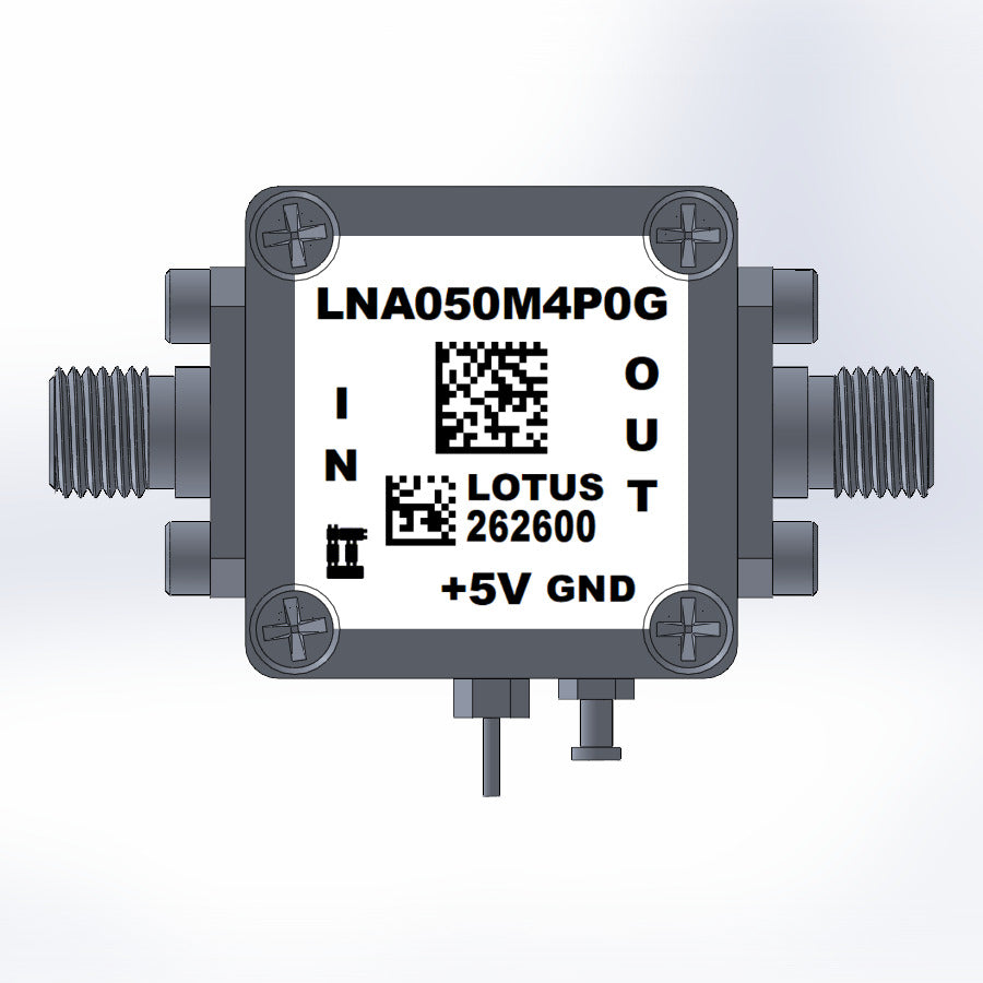 Broadband Low Noise Amplifier 0.8dB NF 50MHz to 4GHz 18dB Gain 22dBm P1dB SMA