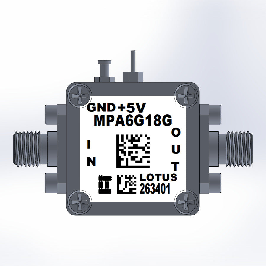 Medium Power Amplifier 4.5dB NF 6GHz to 18GHz 14dB Gain 20dBm P1dB SMA