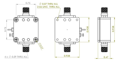 6UDD4W6H41SMAA2 Enclosure Kit for 0.042"/1mm PCB (size 0.5625"x0.5625") 2 SMA Active 0.48" Height